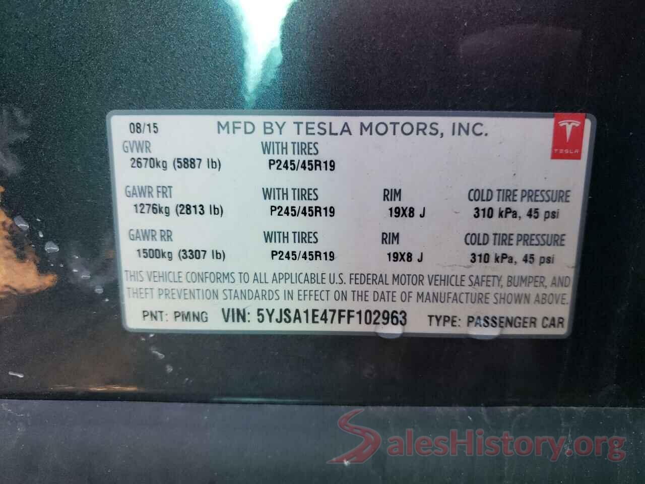 5YJSA1E47FF102963 2015 TESLA MODEL S