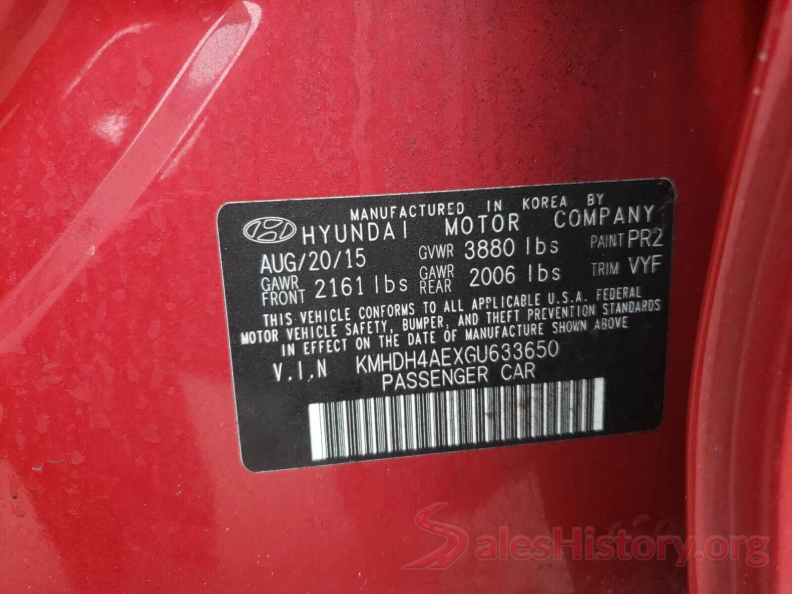 KMHDH4AEXGU633650 2016 HYUNDAI ELANTRA