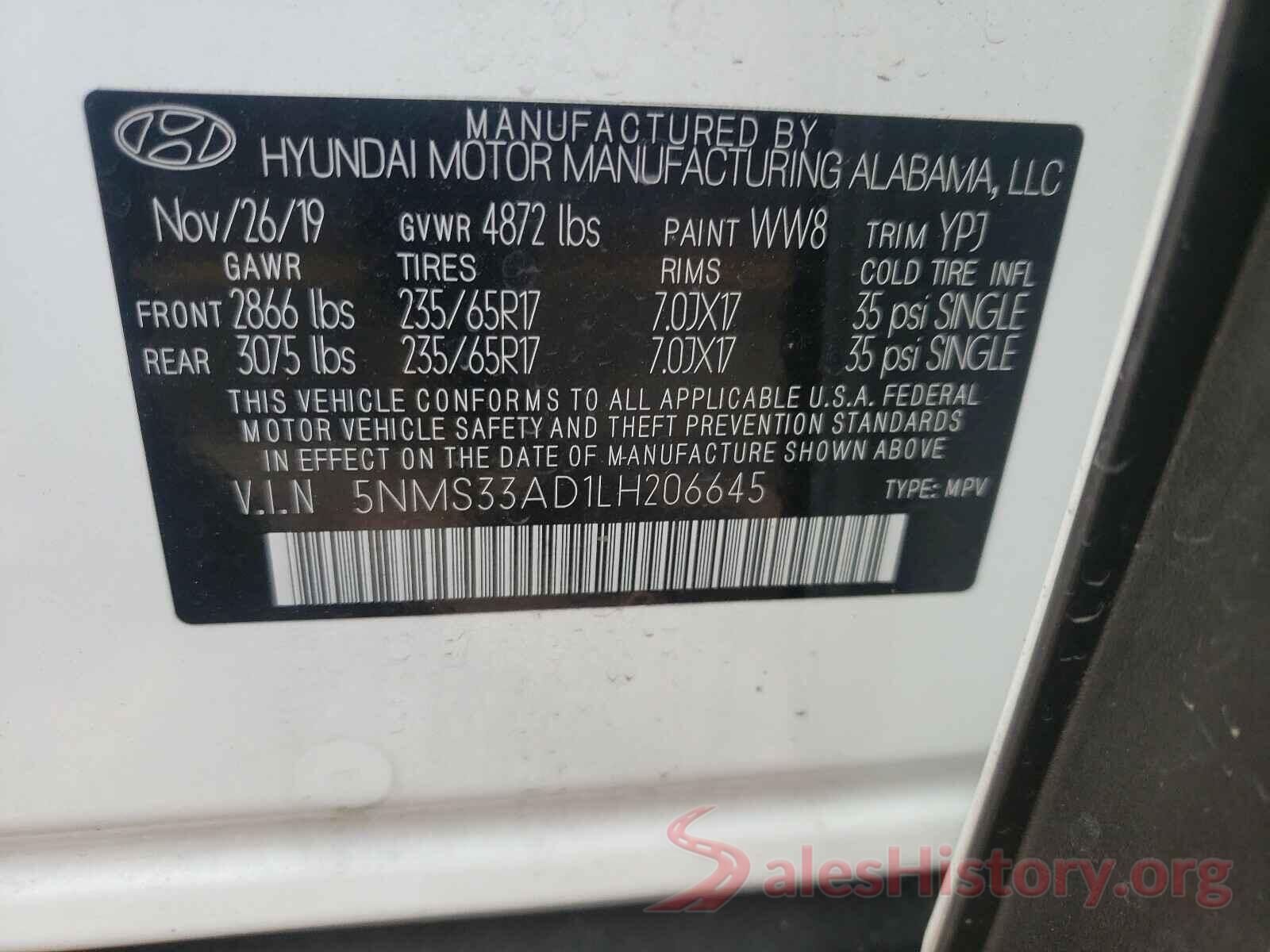 5NMS33AD1LH206645 2020 HYUNDAI SANTA FE