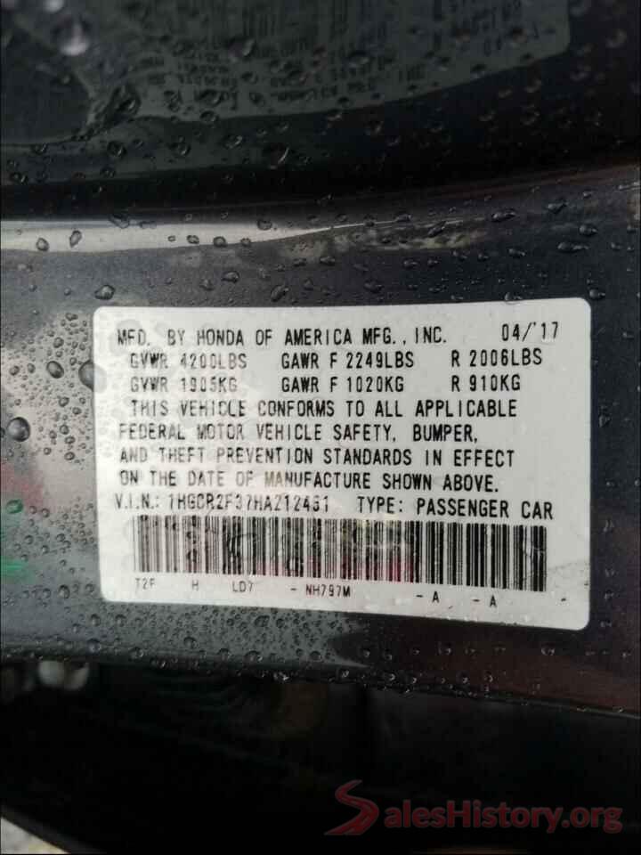 1HGCR2F37HA212451 2017 HONDA ACCORD