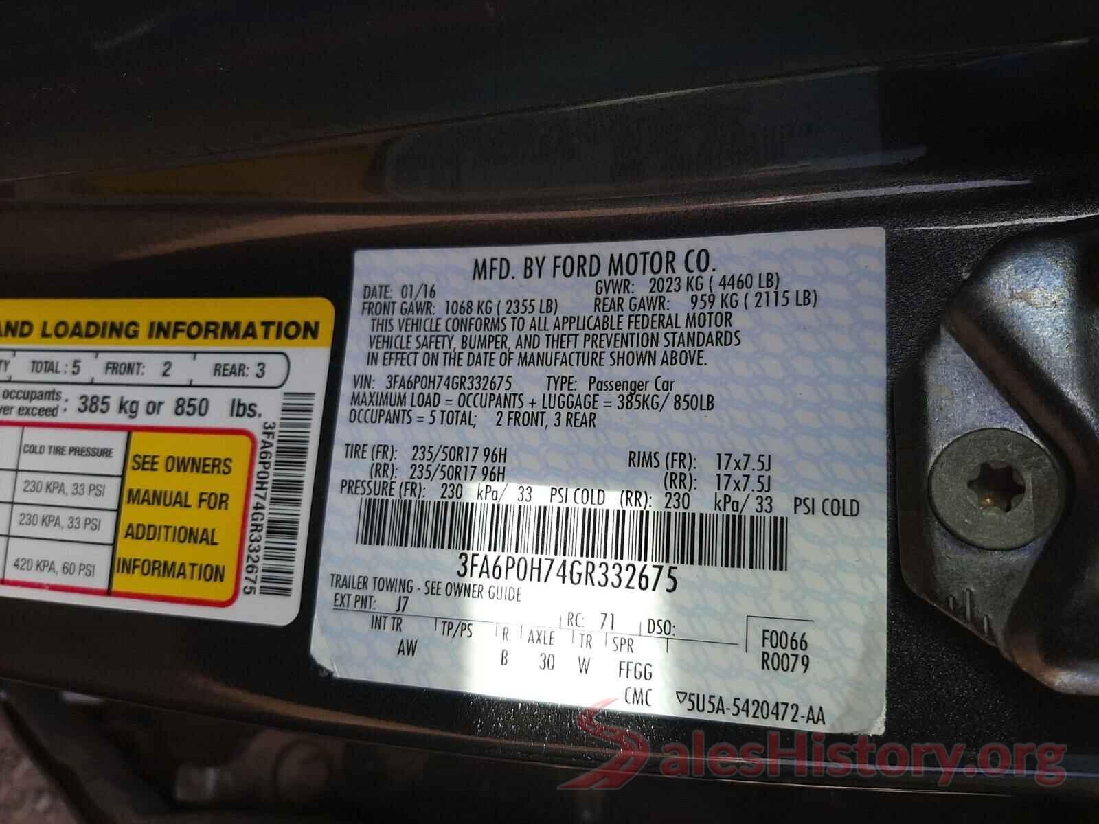 3FA6P0H74GR332675 2016 FORD FUSION