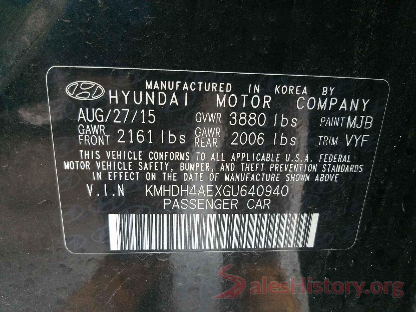 KMHDH4AEXGU640940 2016 HYUNDAI ELANTRA