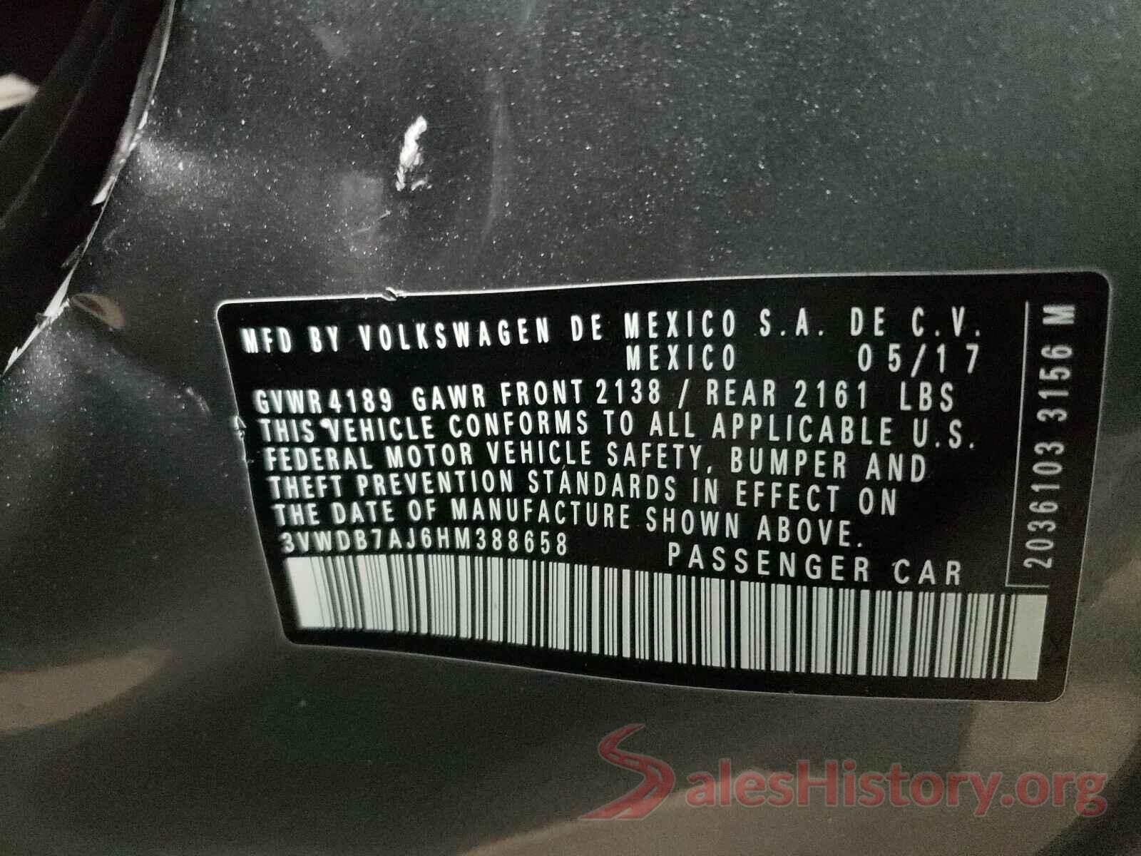 3VWDB7AJ6HM388658 2017 VOLKSWAGEN JETTA