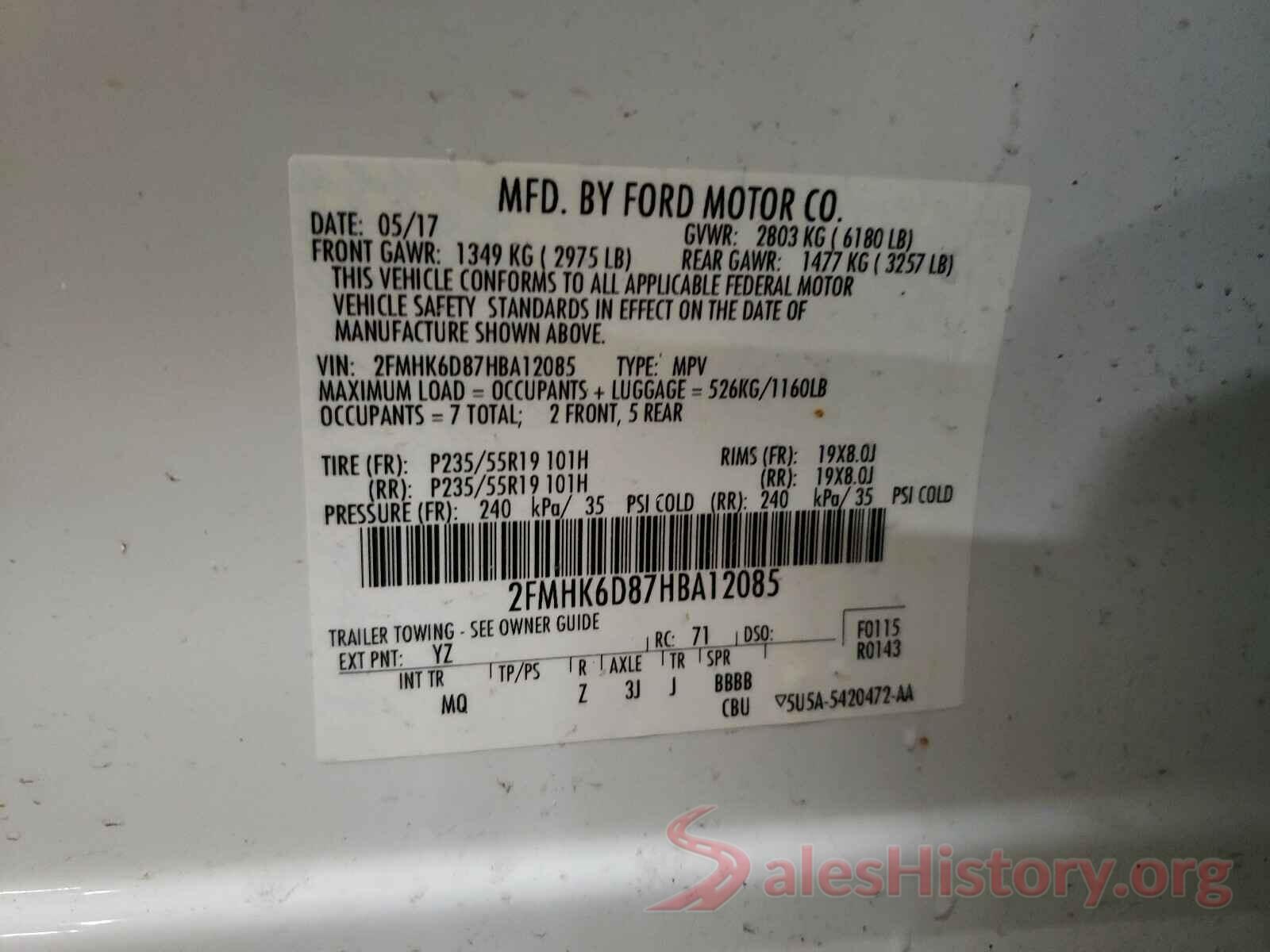 2FMHK6D87HBA12085 2017 FORD FLEX