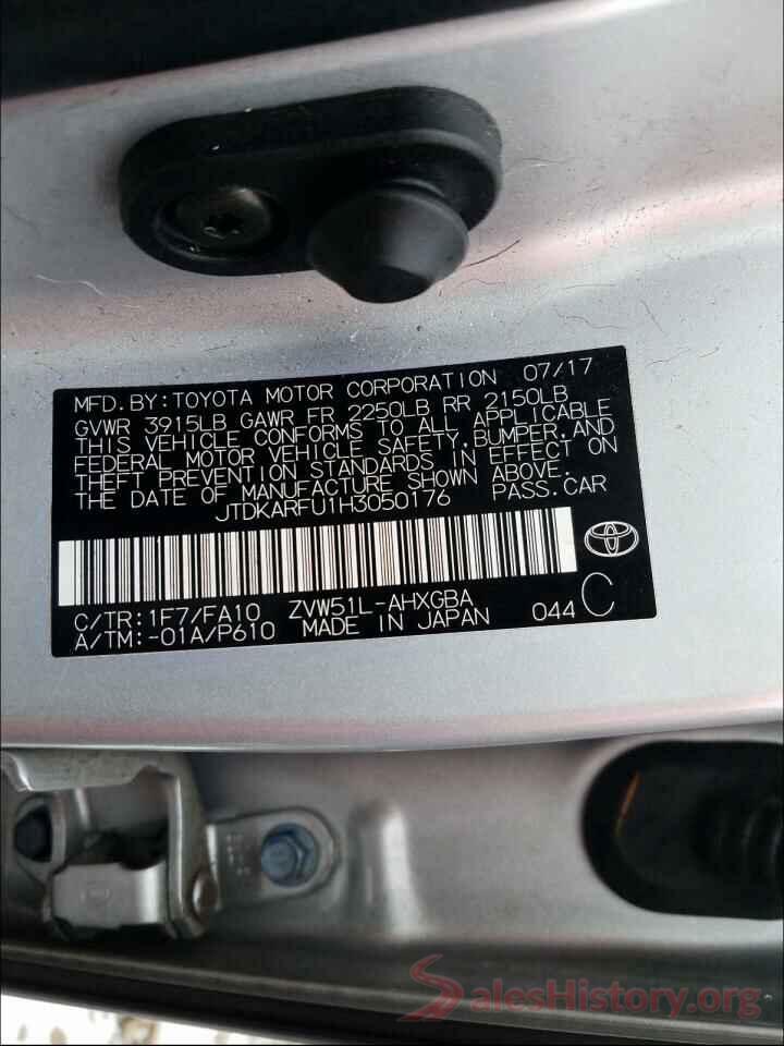 JTDKARFU1H3050176 2017 TOYOTA PRIUS