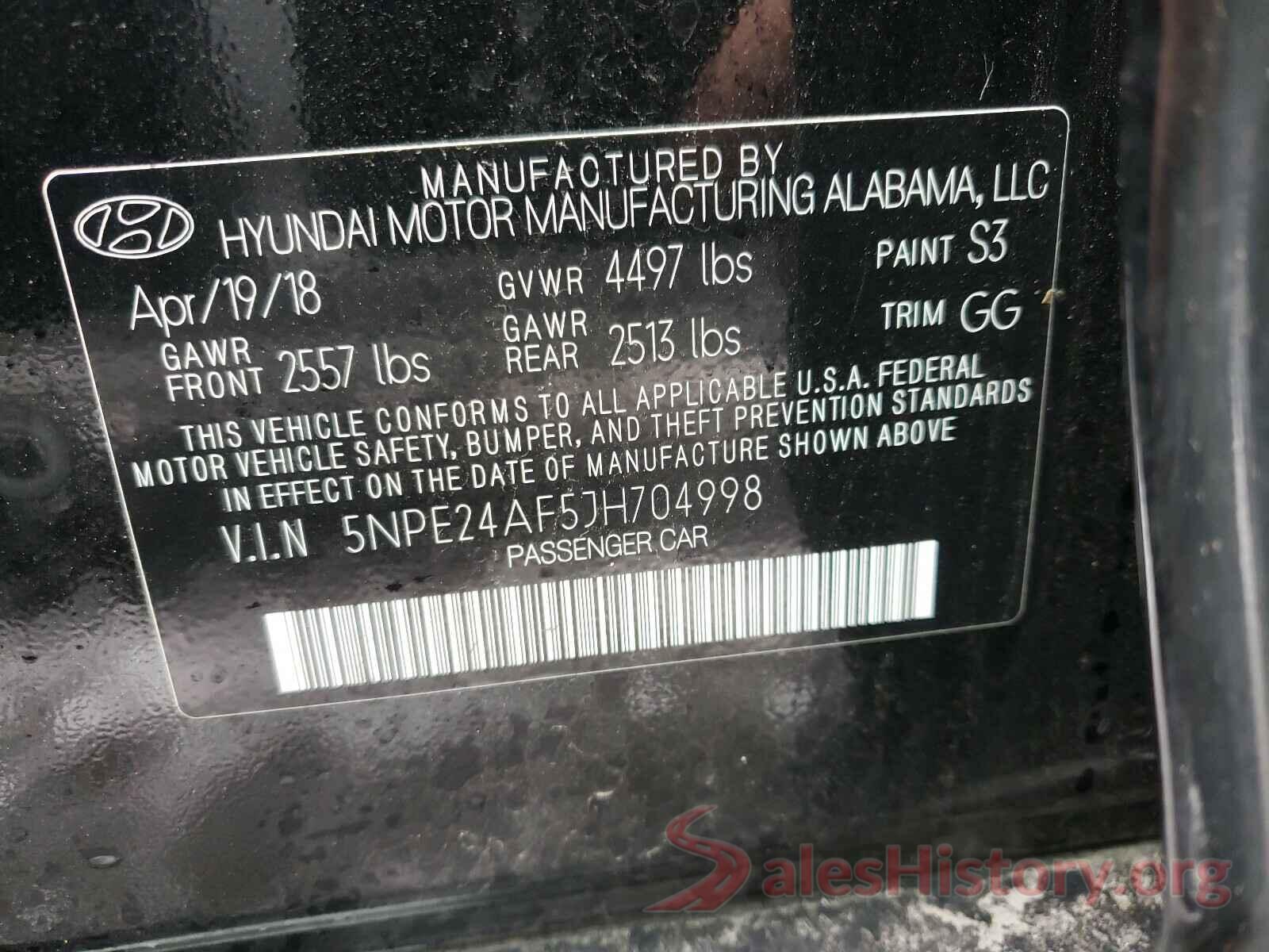 5NPE24AF5JH704998 2018 HYUNDAI SONATA