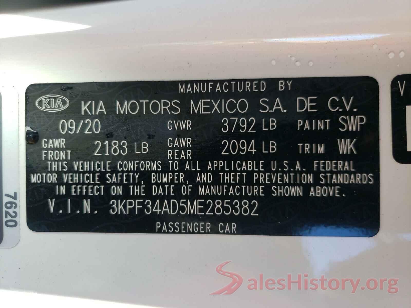 3KPF34AD5ME285382 2021 KIA FORTE