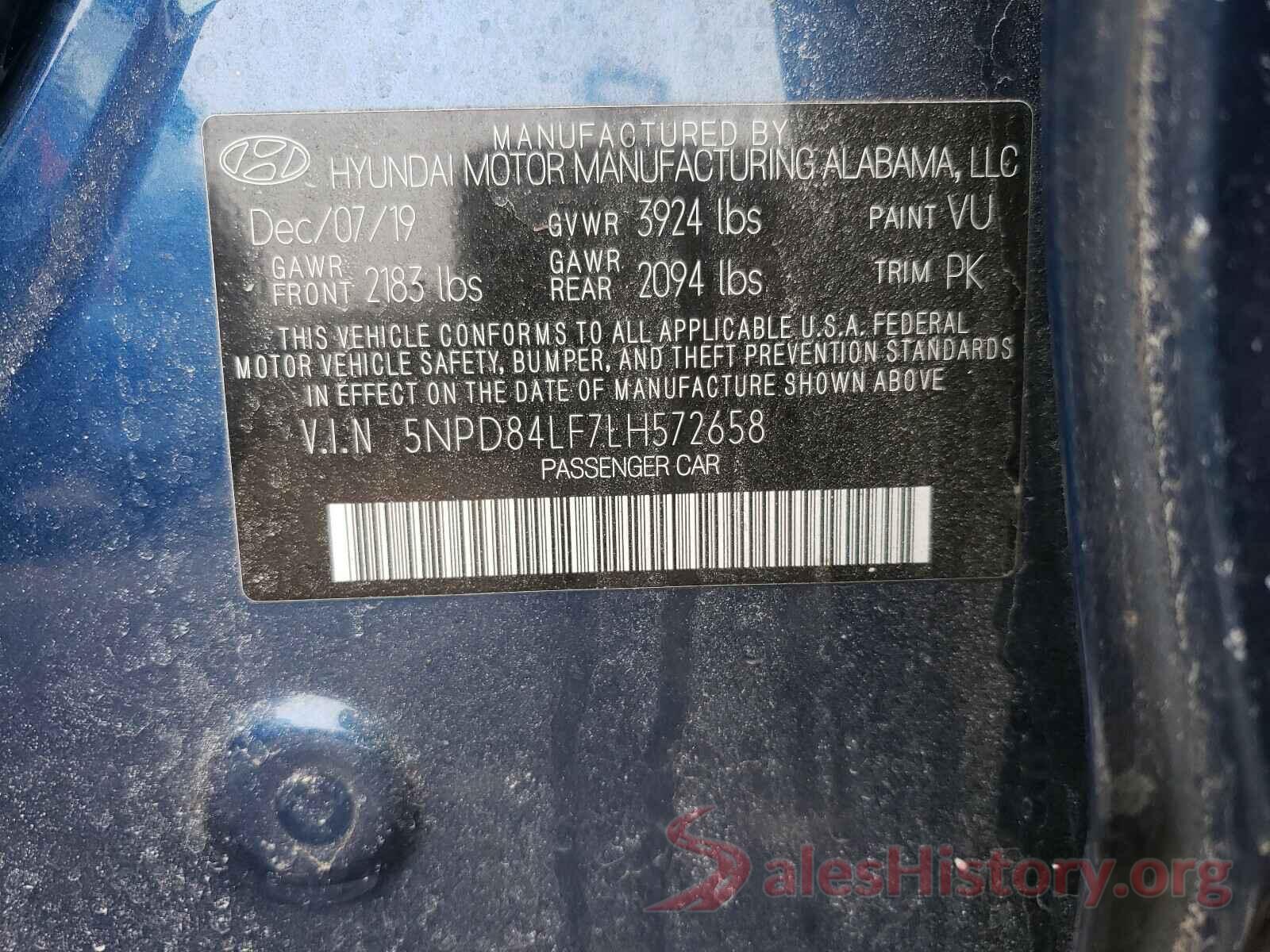 5NPD84LF7LH572658 2020 HYUNDAI ELANTRA