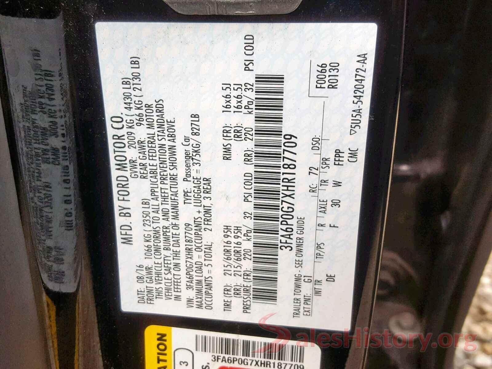 3FA6P0G7XHR187709 2017 FORD FUSION