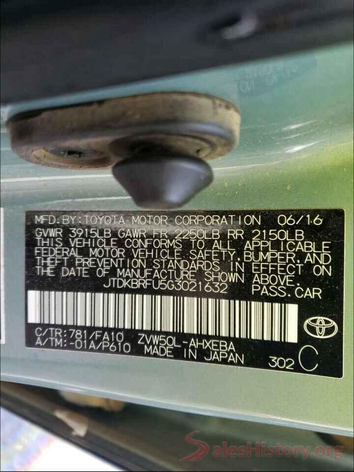 JTDKBRFU5G3021632 2016 TOYOTA PRIUS