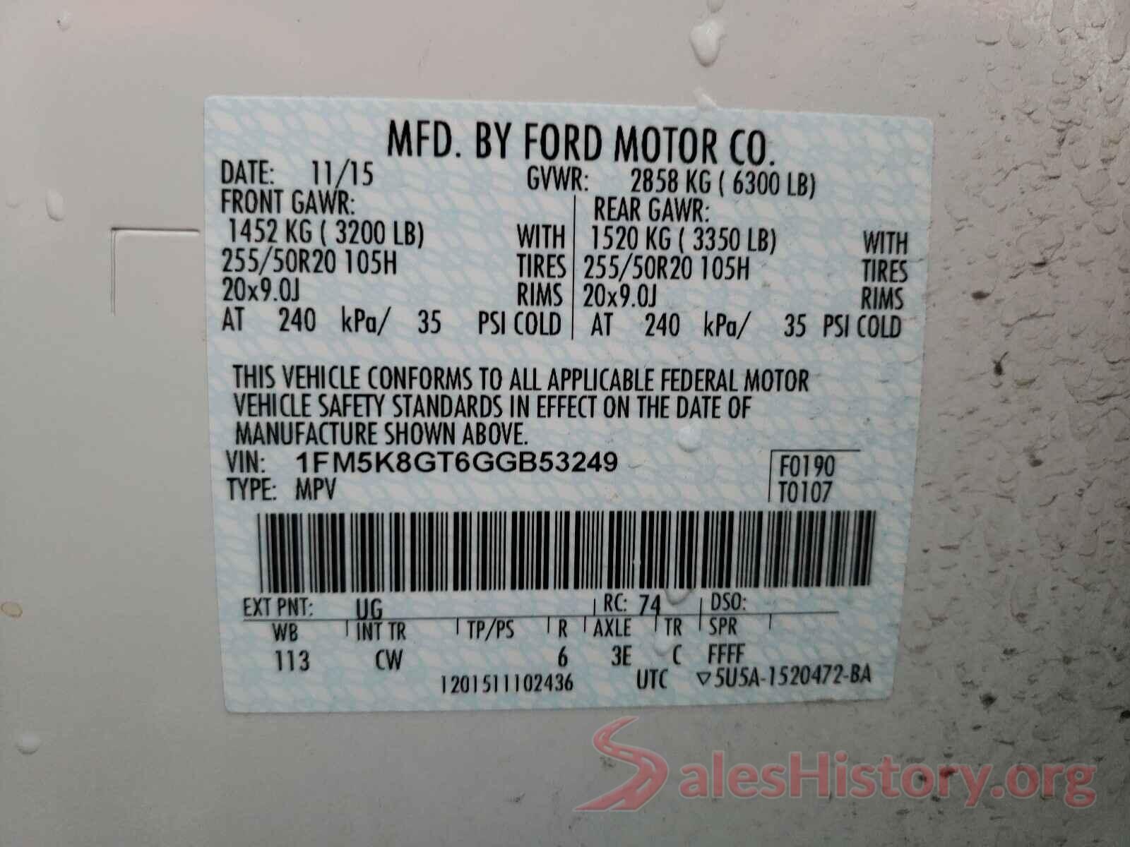 1FM5K8GT6GGB53249 2016 FORD EXPLORER