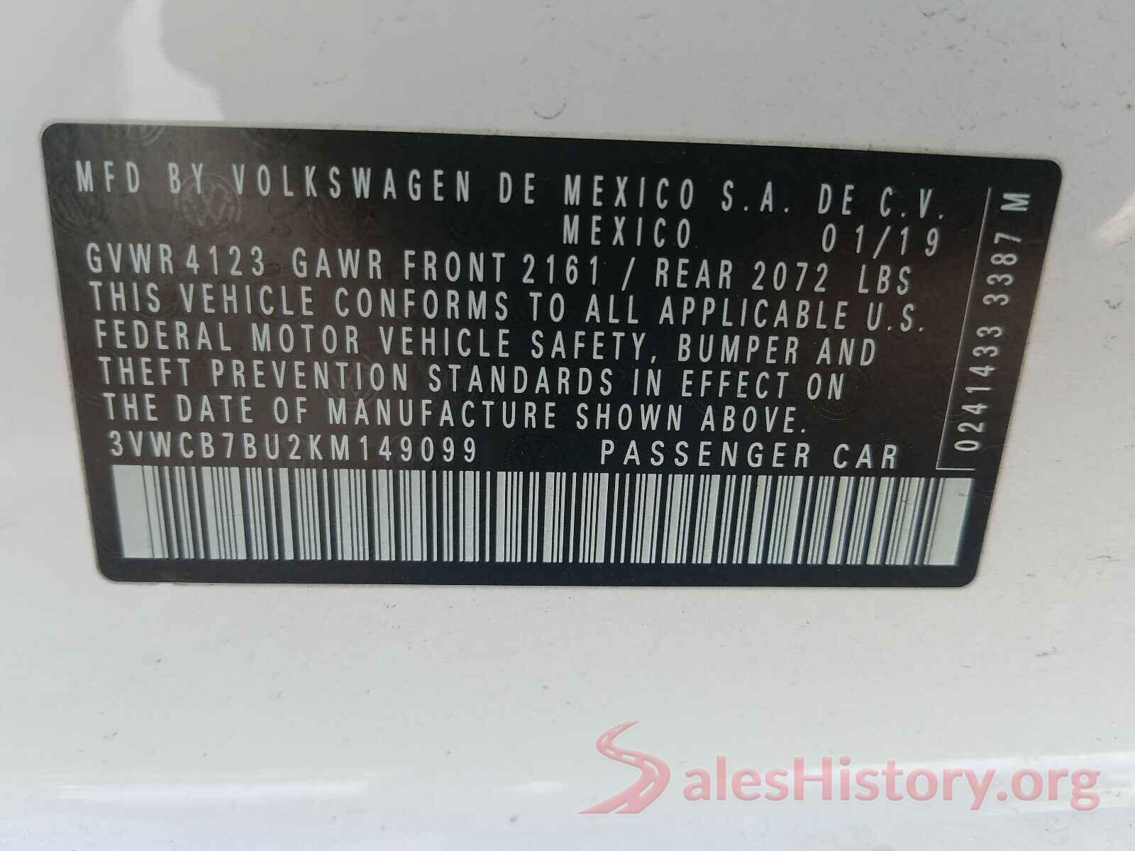 3VWCB7BU2KM149099 2019 VOLKSWAGEN JETTA