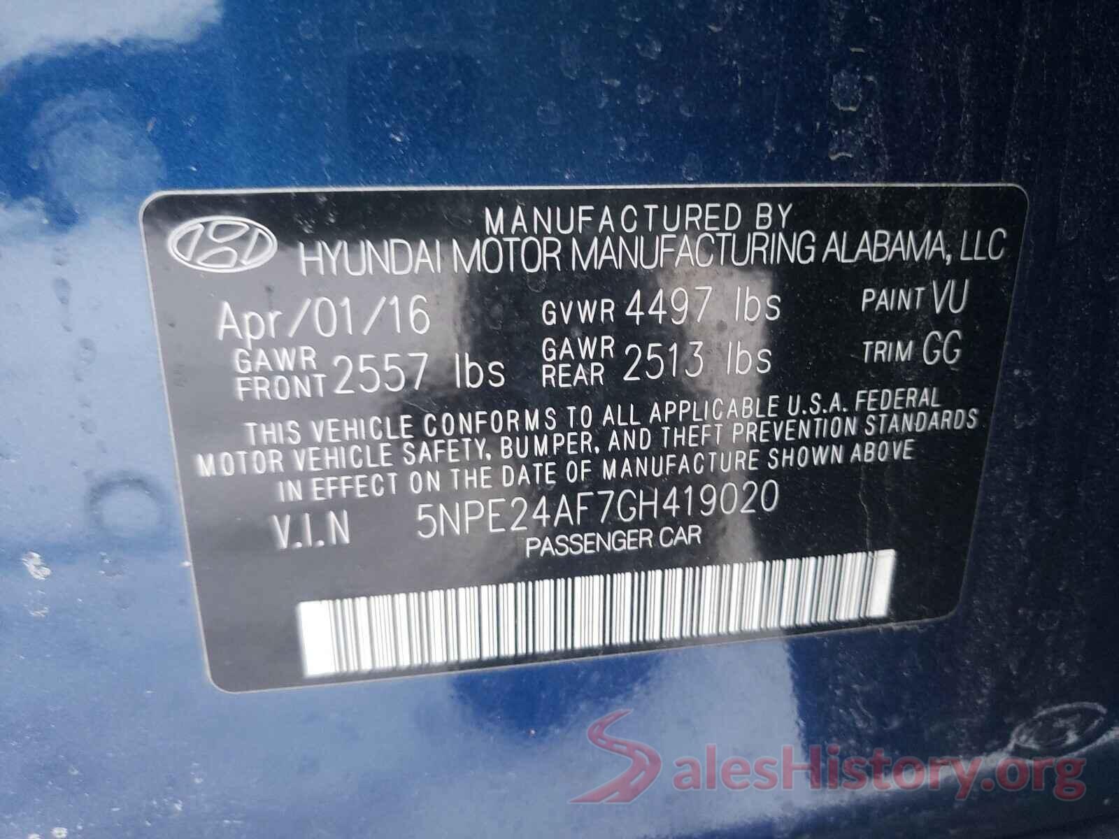 5NPE24AF7GH419020 2016 HYUNDAI SONATA