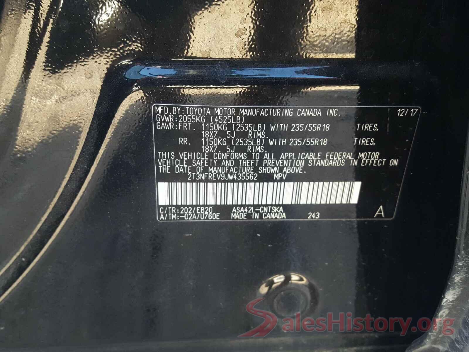 2T3NFREV9JW435562 2018 TOYOTA RAV4