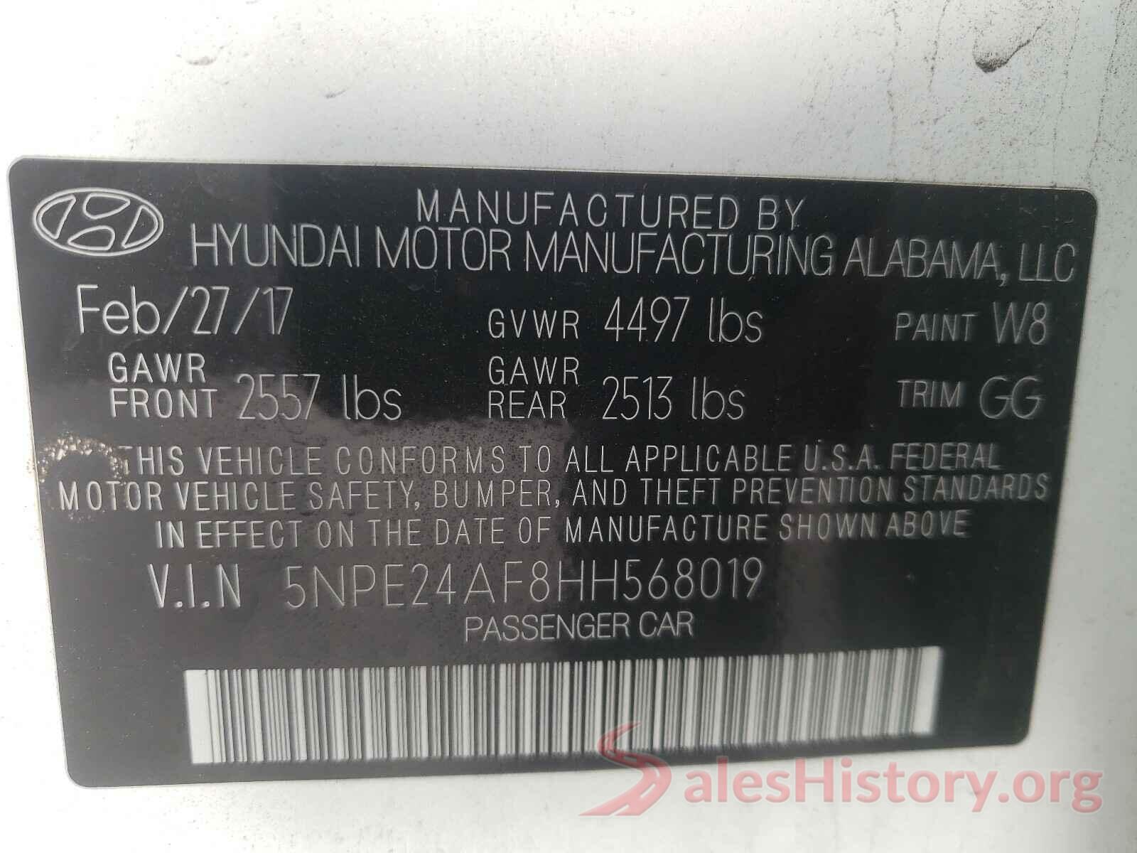 5NPE24AF8HH568019 2017 HYUNDAI SONATA