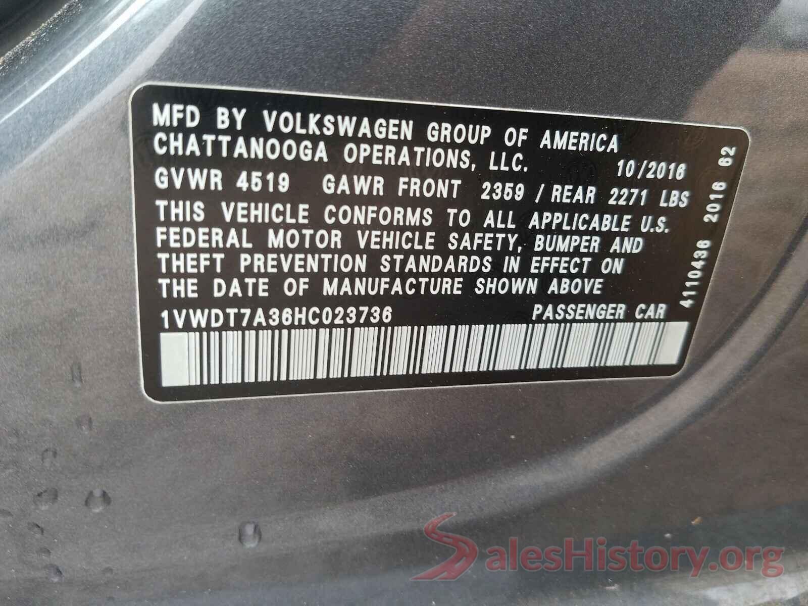 1VWDT7A36HC023736 2017 VOLKSWAGEN PASSAT