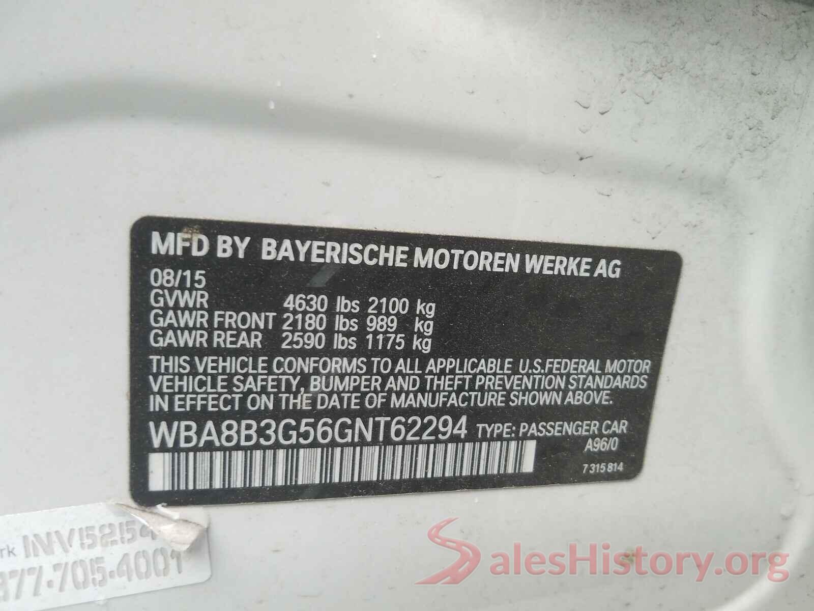 WBA8B3G56GNT62294 2016 BMW 3 SERIES