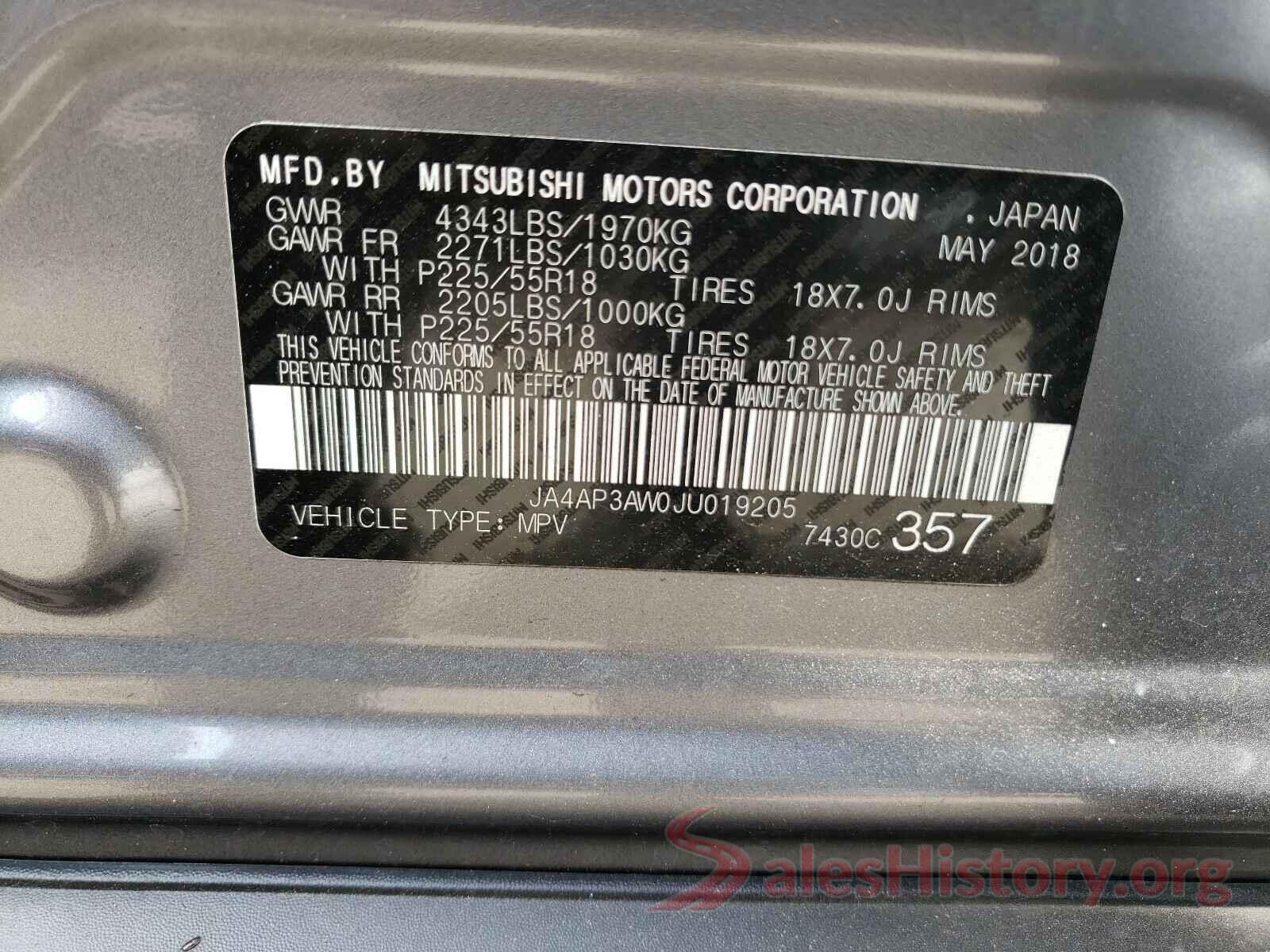 JA4AP3AW0JU019205 2018 MITSUBISHI OUTLANDER