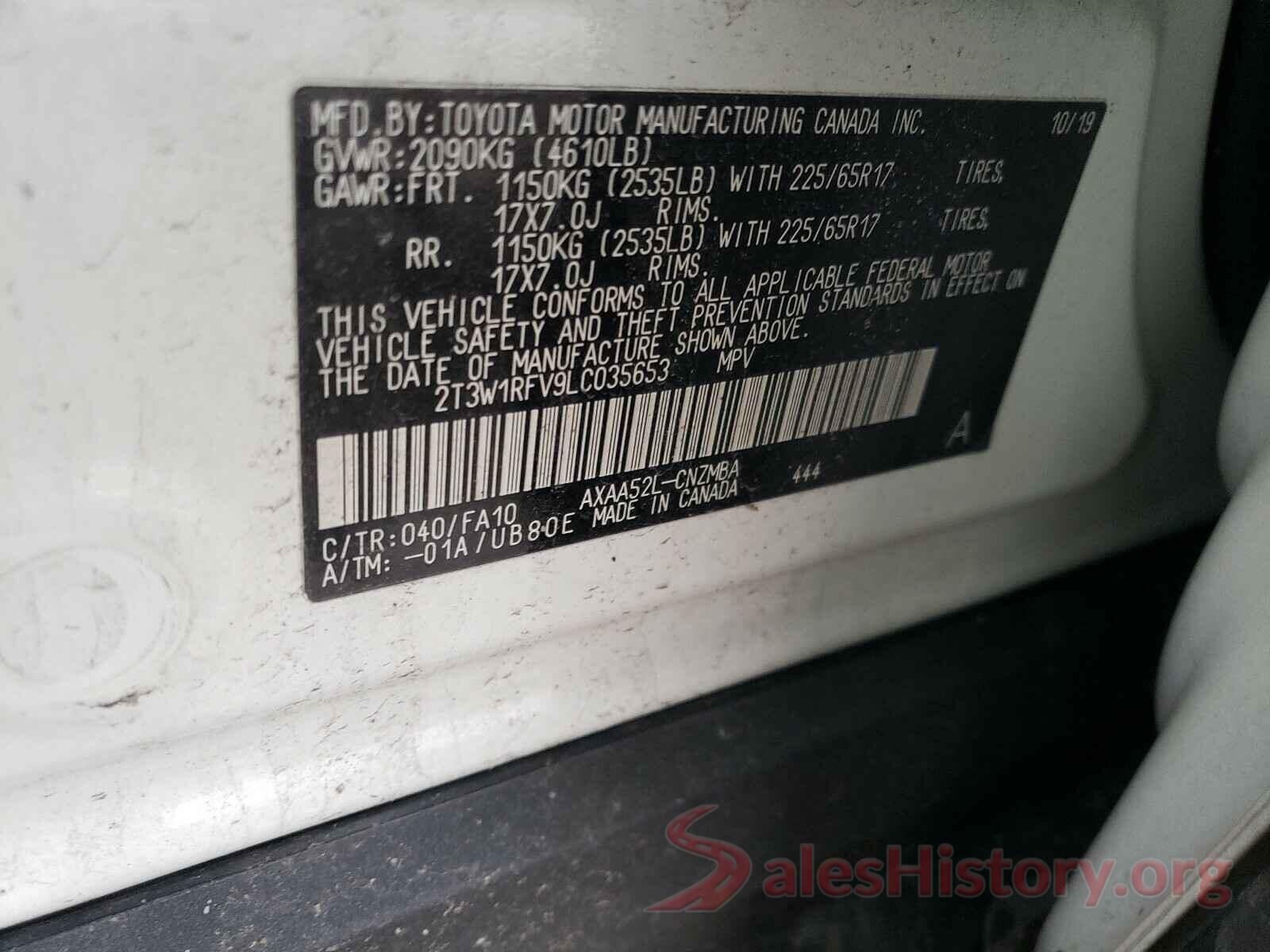 2T3W1RFV9LC035653 2020 TOYOTA RAV4