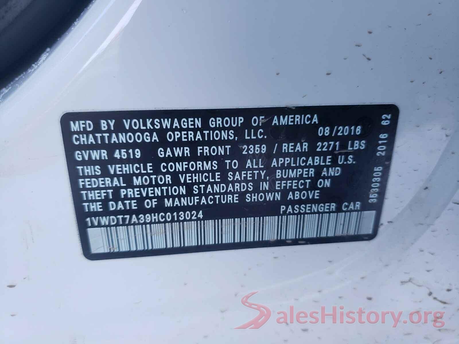 1VWDT7A39HC013024 2017 VOLKSWAGEN PASSAT