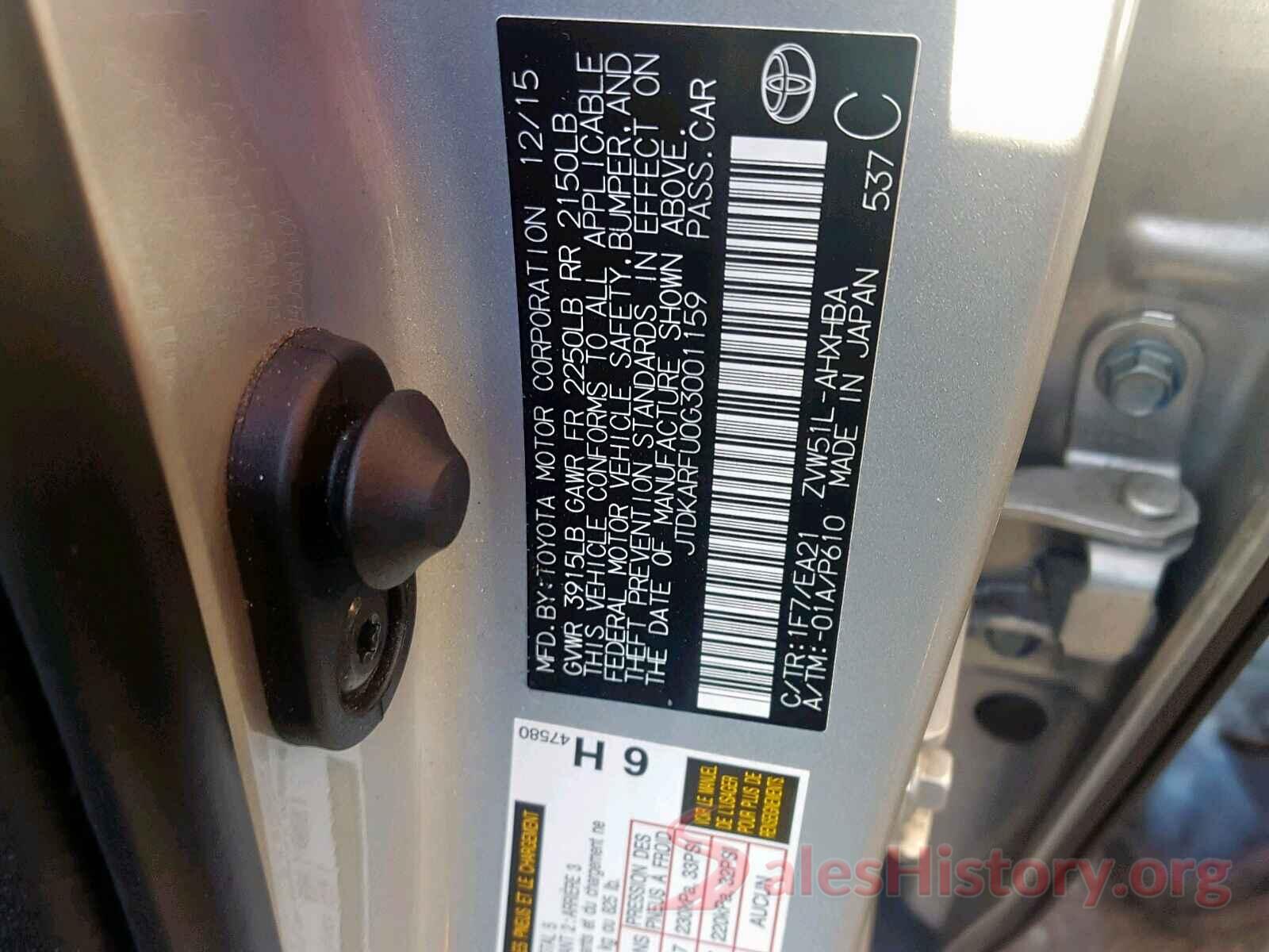 JTDKARFU0G3001159 2016 TOYOTA PRIUS