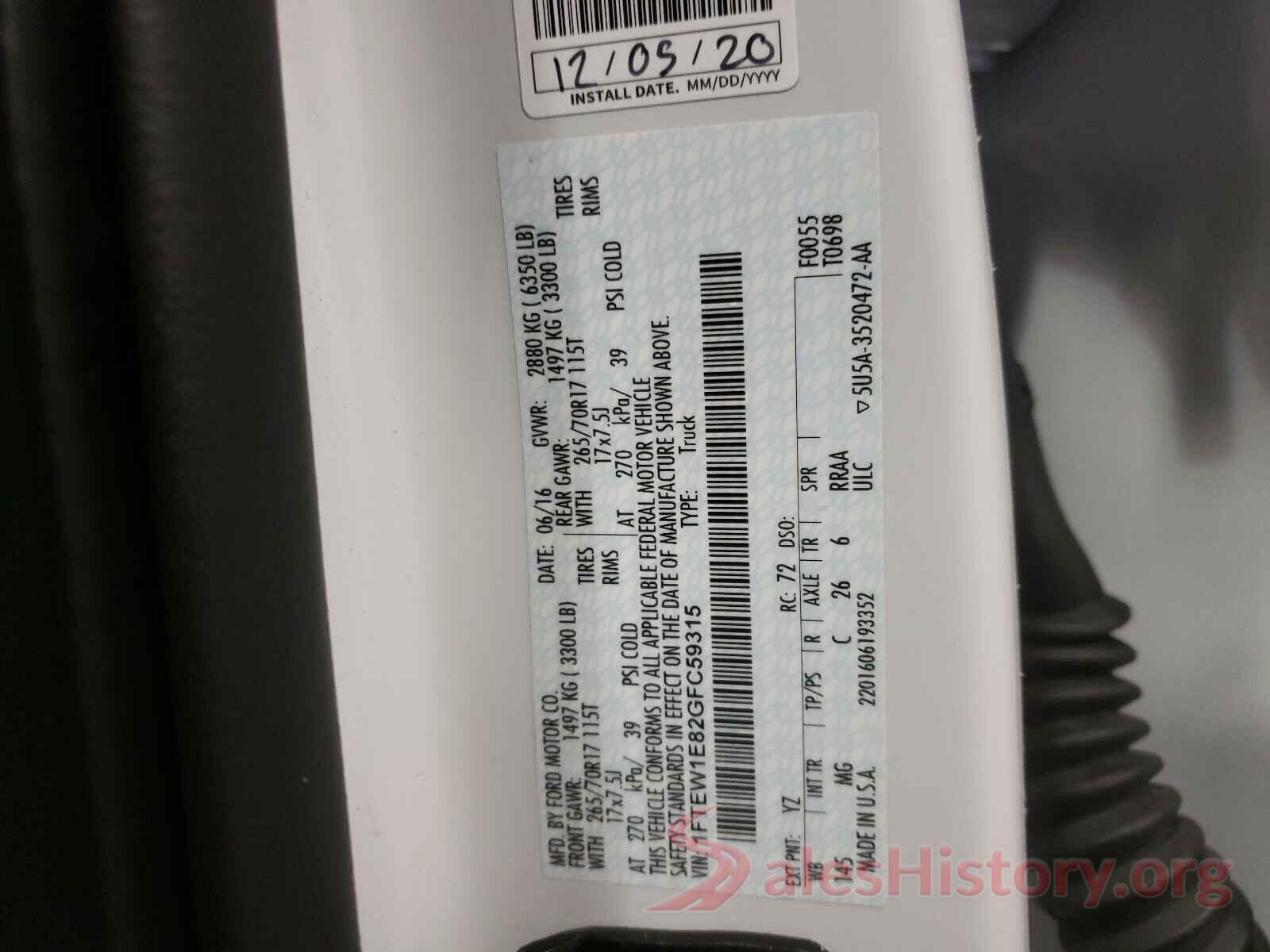 1FTEW1E82GFC59315 2016 FORD F-150