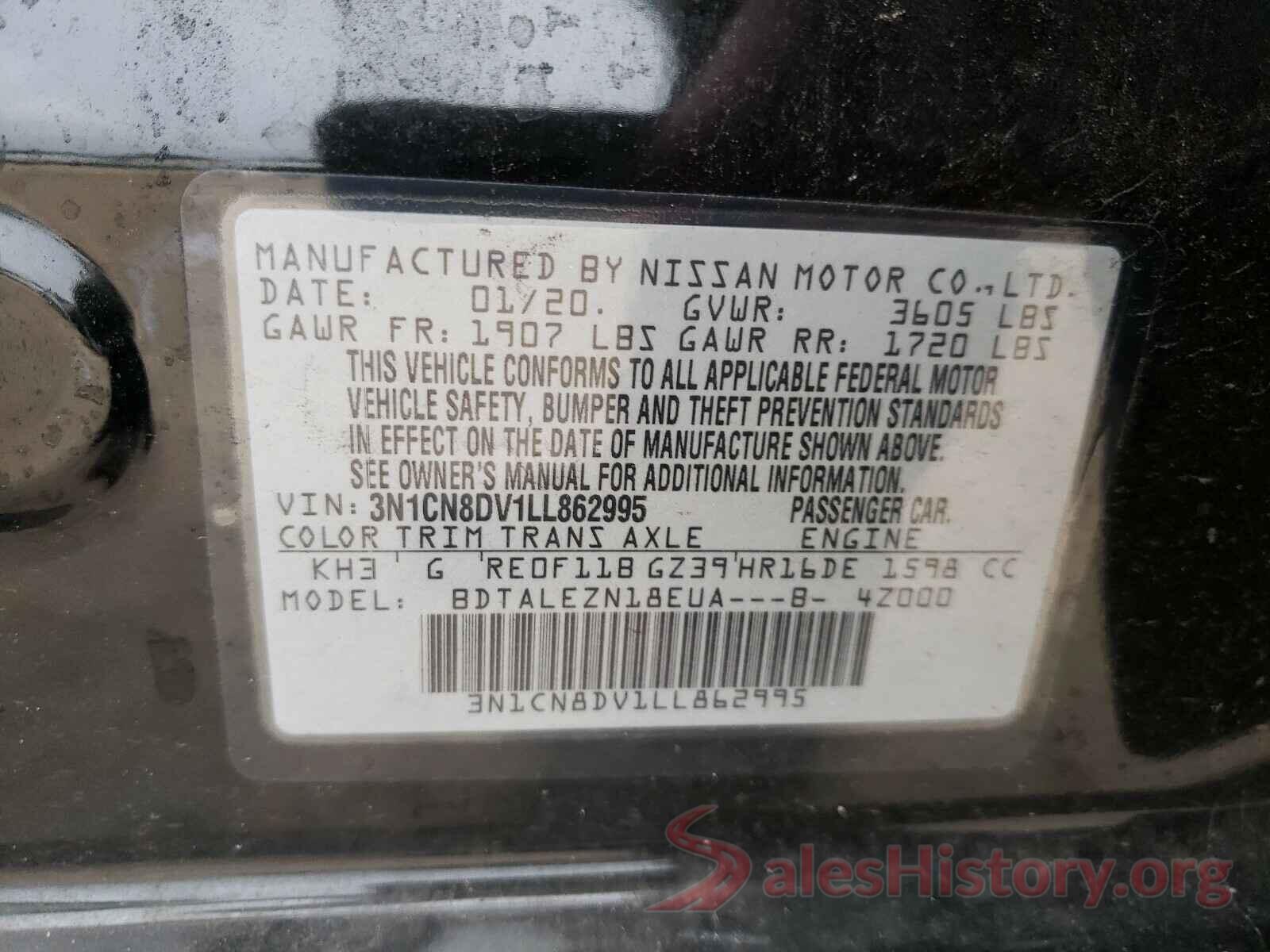 3N1CN8DV1LL862995 2020 NISSAN VERSA