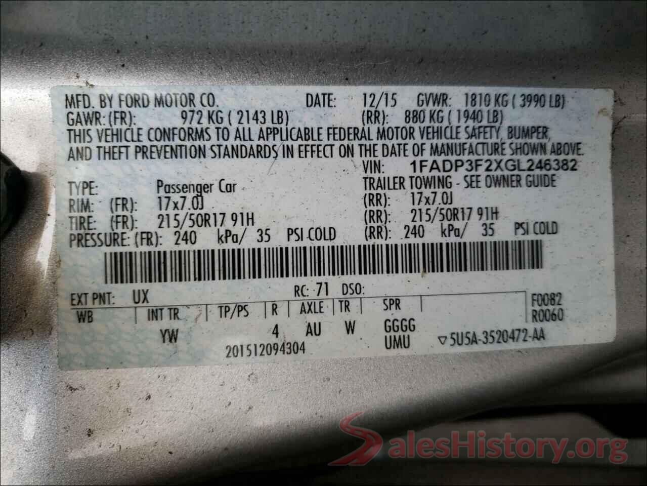 1FADP3F2XGL246382 2016 FORD FOCUS