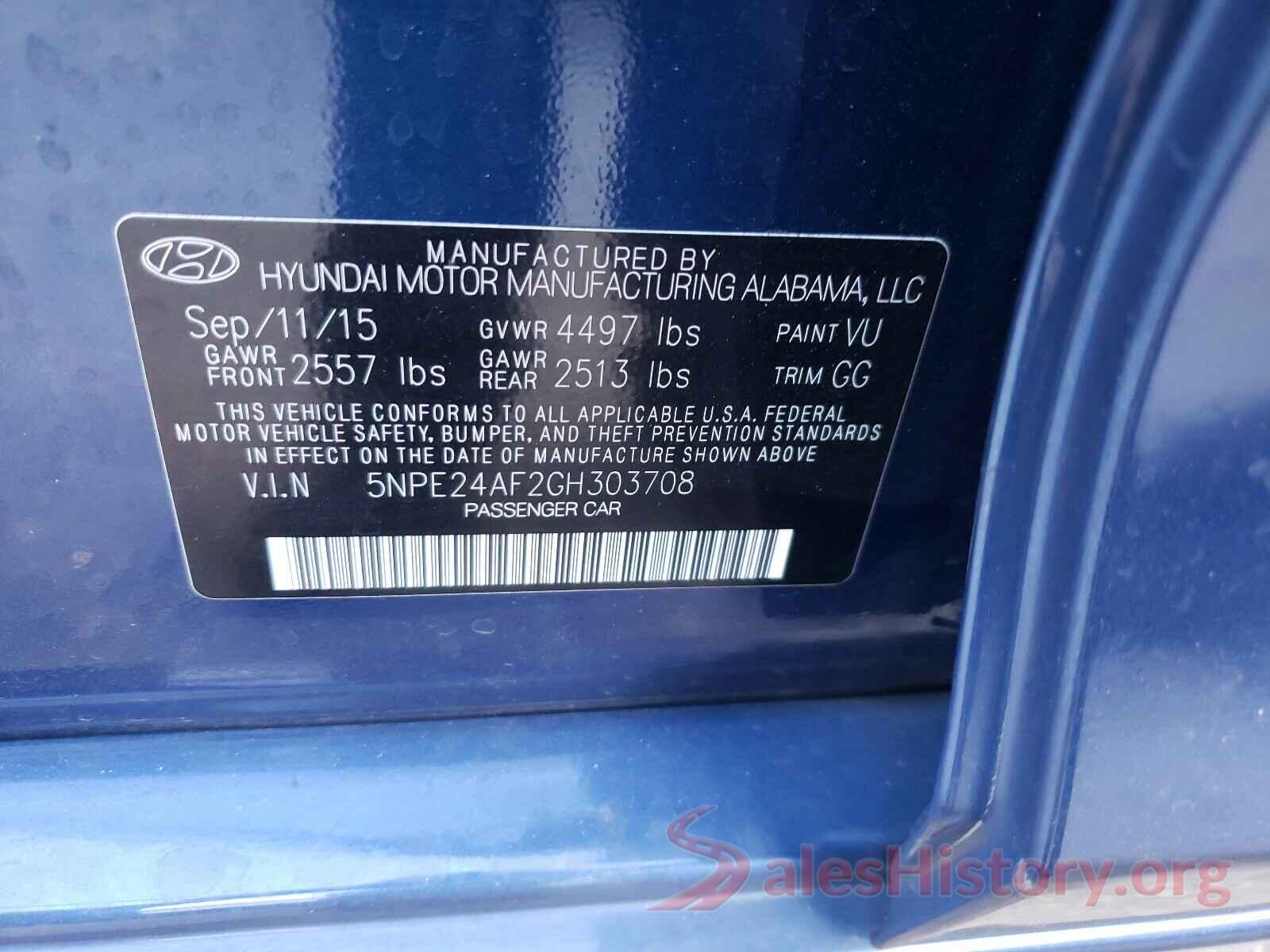 5NPE24AF2GH303708 2016 HYUNDAI SONATA