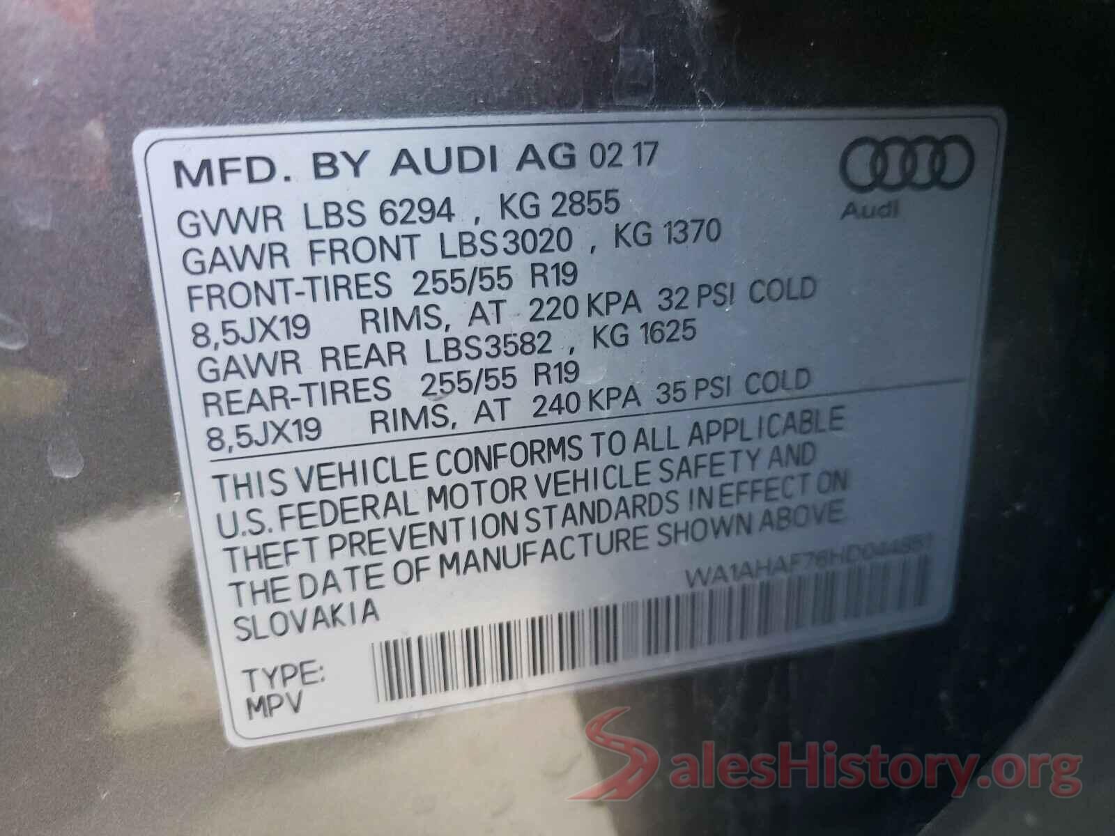 WA1AHAF76HD044851 2017 AUDI Q7