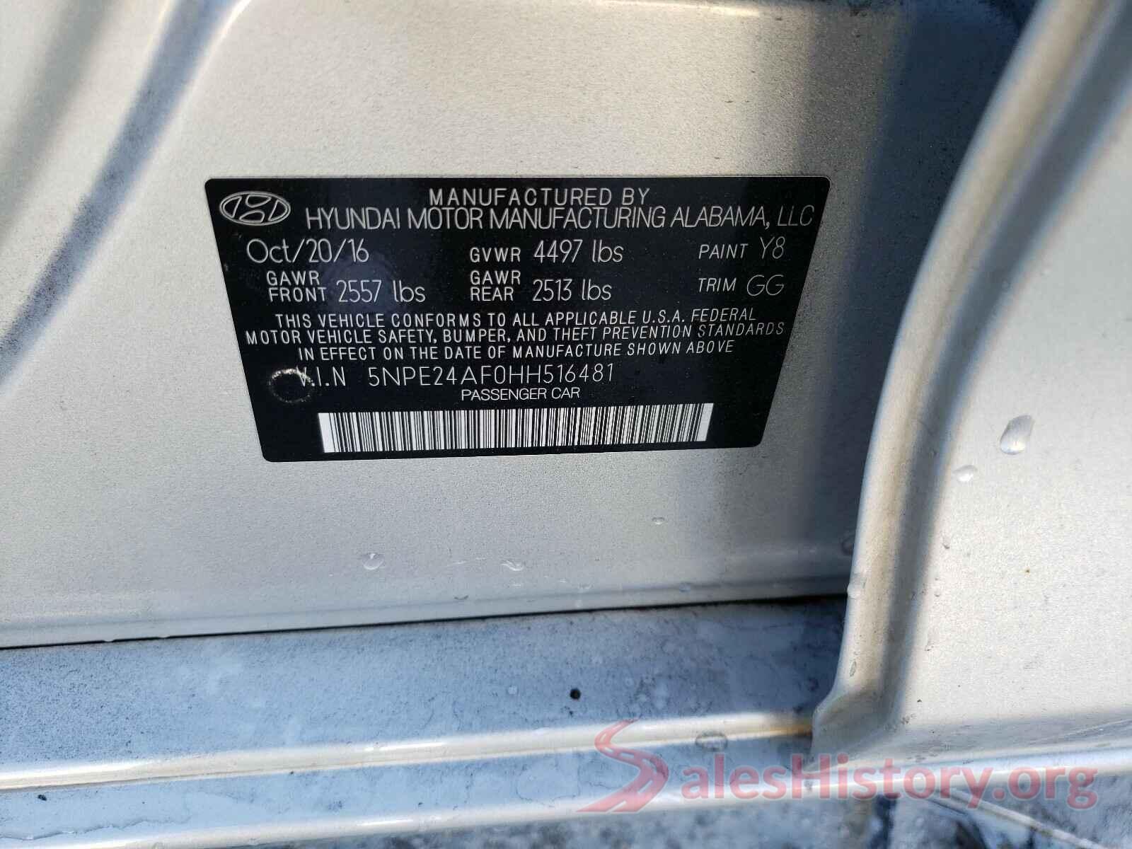 5NPE24AF0HH516481 2017 HYUNDAI SONATA