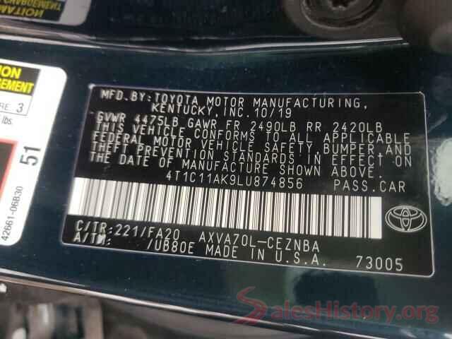 4T1C11AK9LU874856 2020 TOYOTA CAMRY