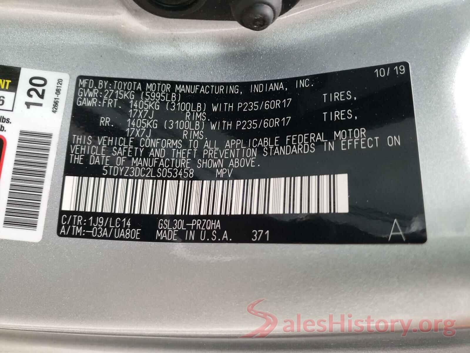 5TDYZ3DC2LS053458 2020 TOYOTA SIENNA