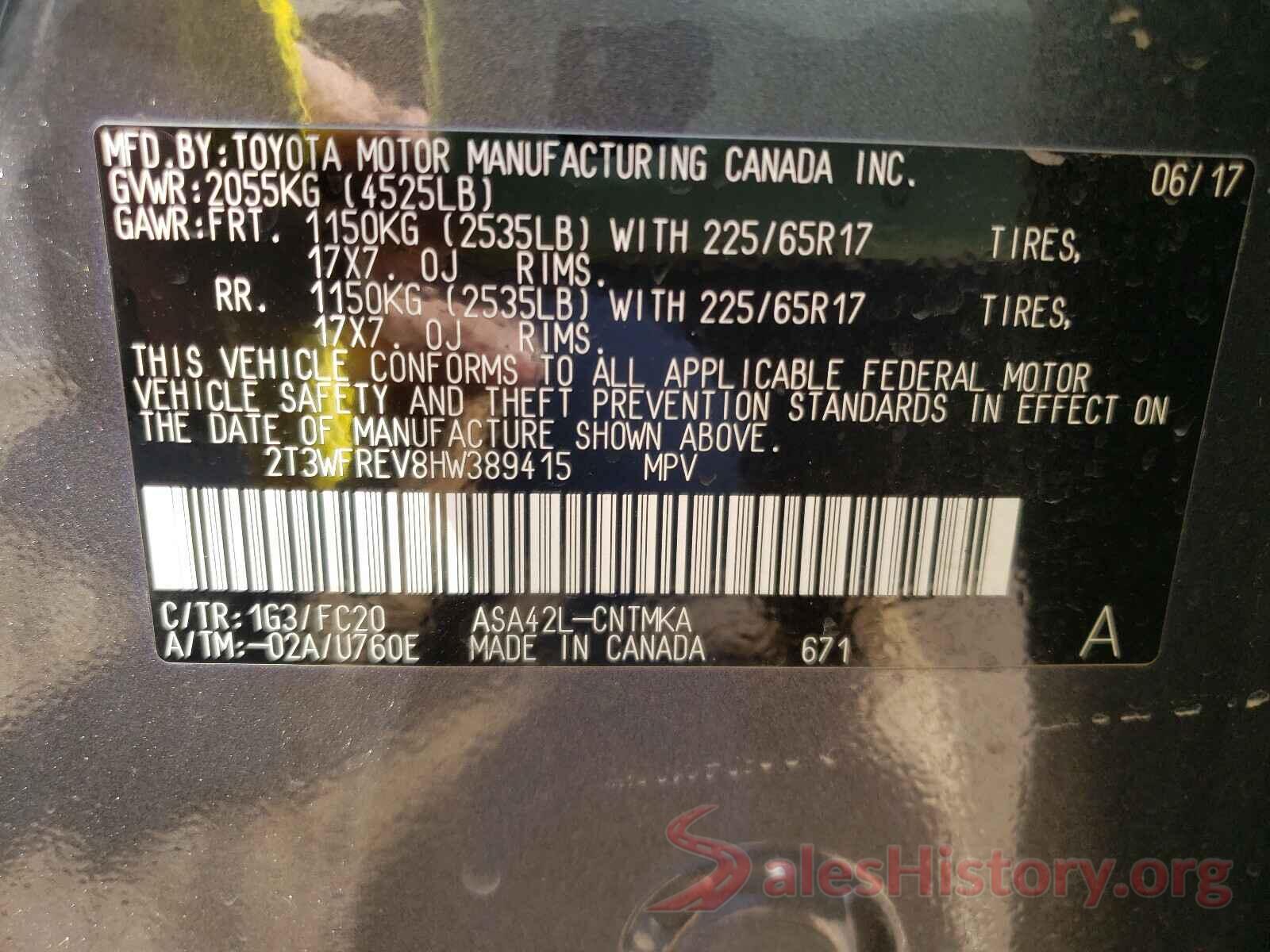 2T3WFREV8HW389415 2017 TOYOTA RAV4