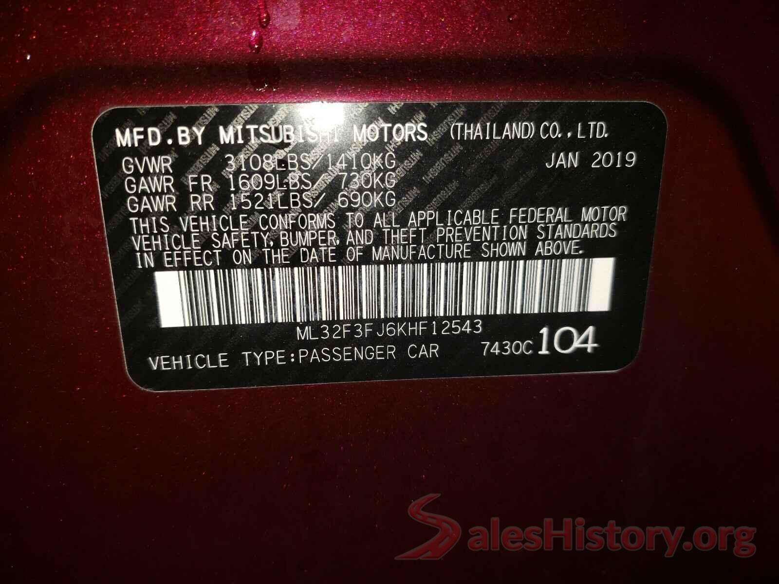 ML32F3FJ6KHF12543 2019 MITSUBISHI MIRAGE