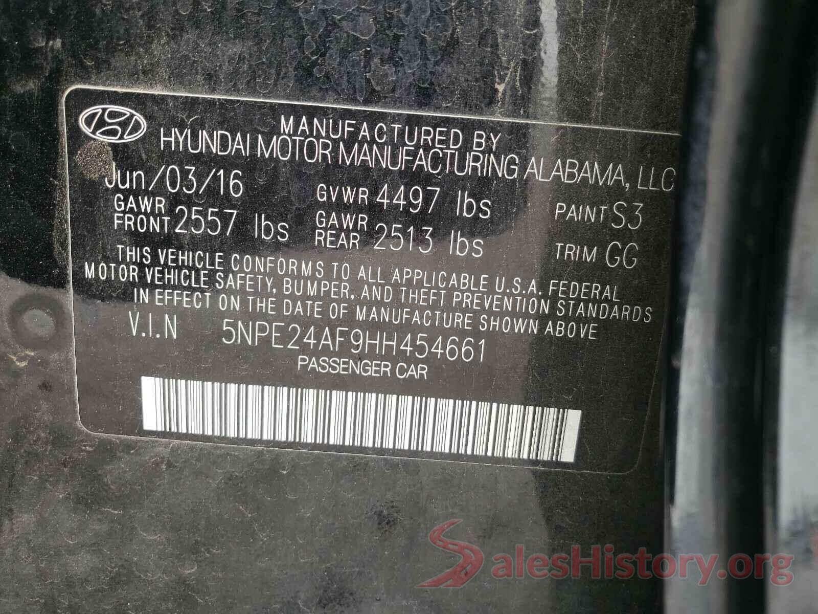 5NPE24AF9HH454661 2017 HYUNDAI SONATA