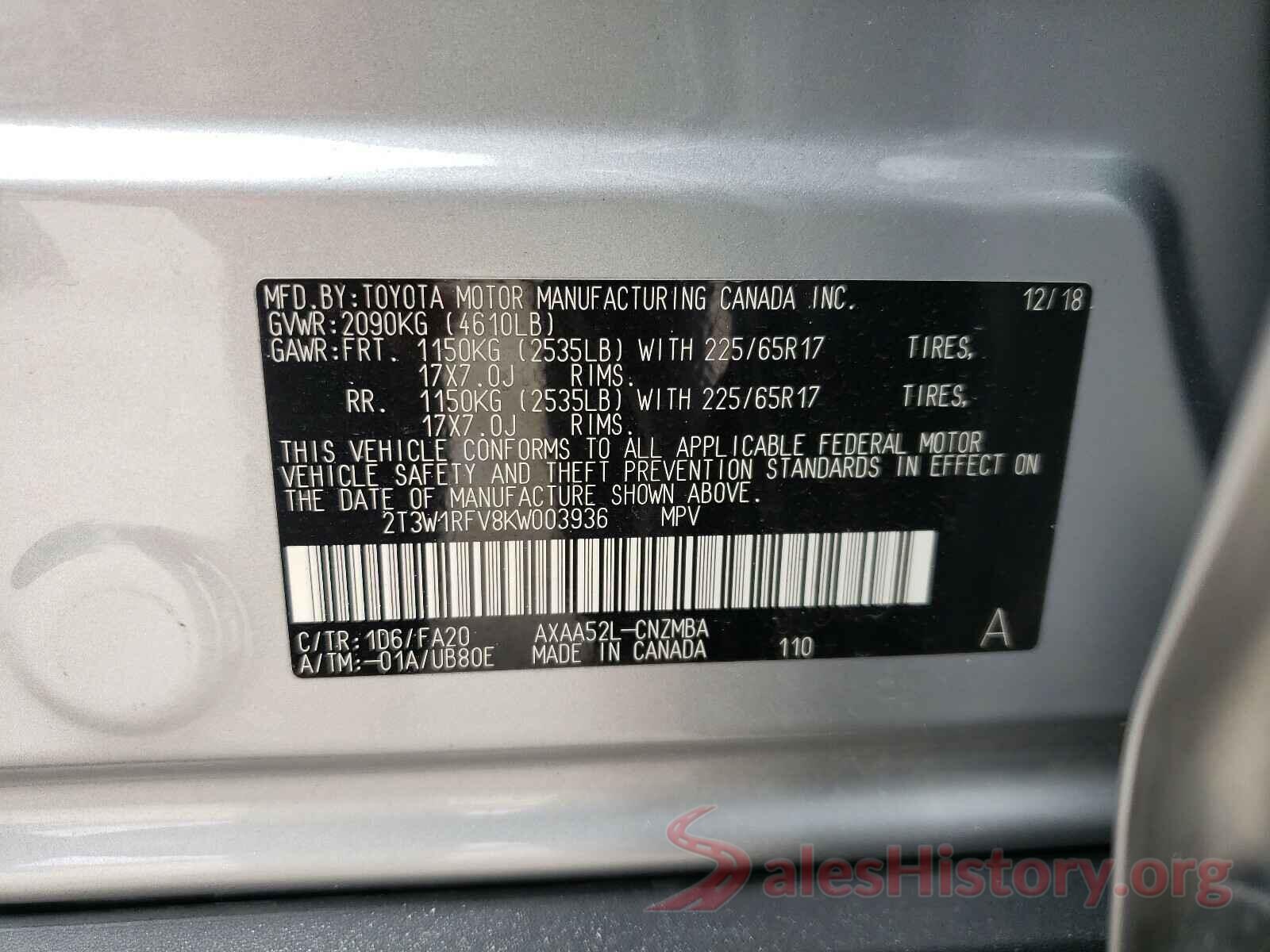 2T3W1RFV8KW003936 2019 TOYOTA RAV4