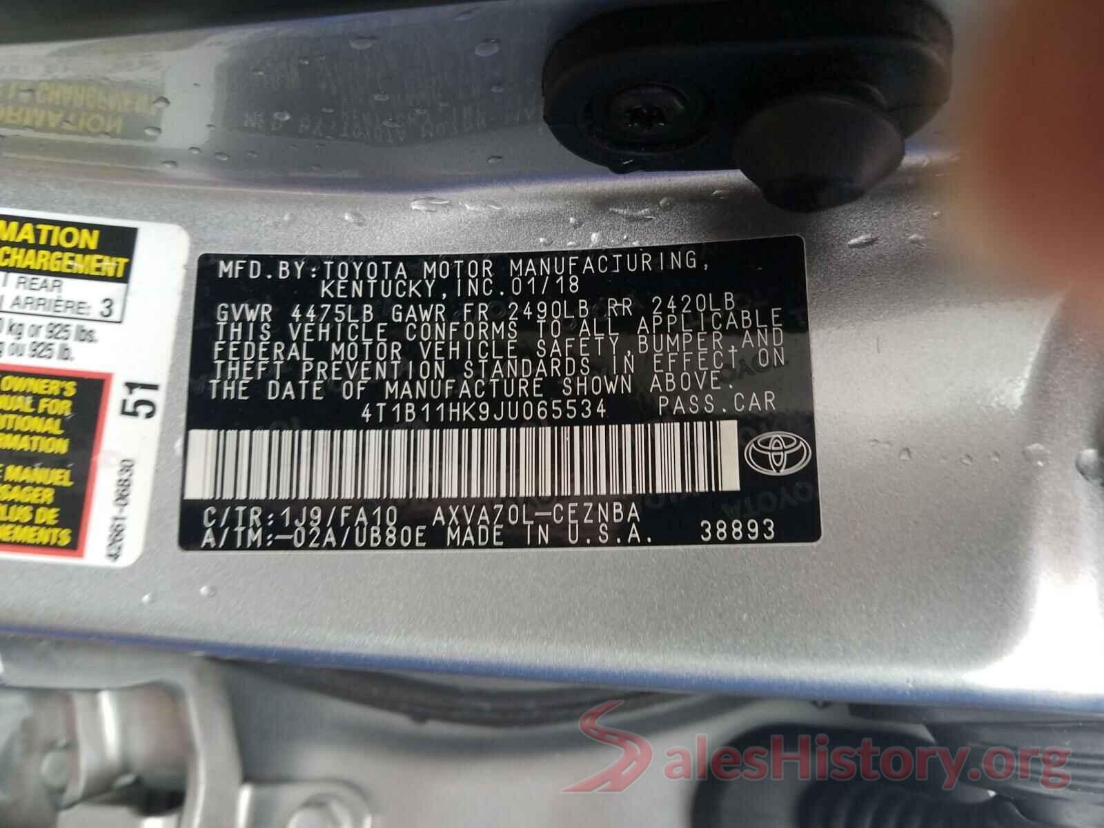 4T1B11HK9JU065534 2018 TOYOTA CAMRY