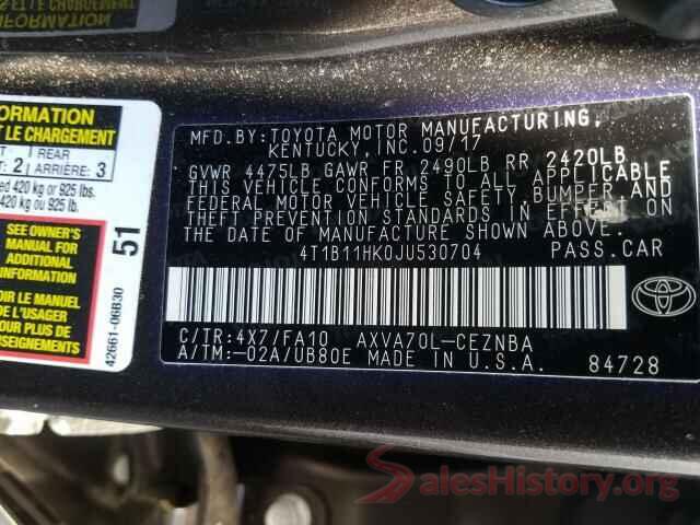 4T1B11HK0JU530704 2018 TOYOTA CAMRY