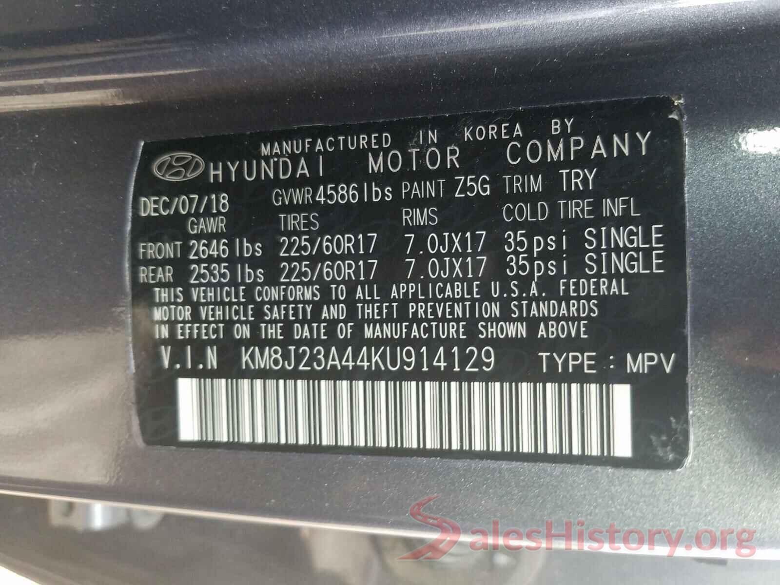 KM8J23A44KU914129 2019 HYUNDAI TUCSON