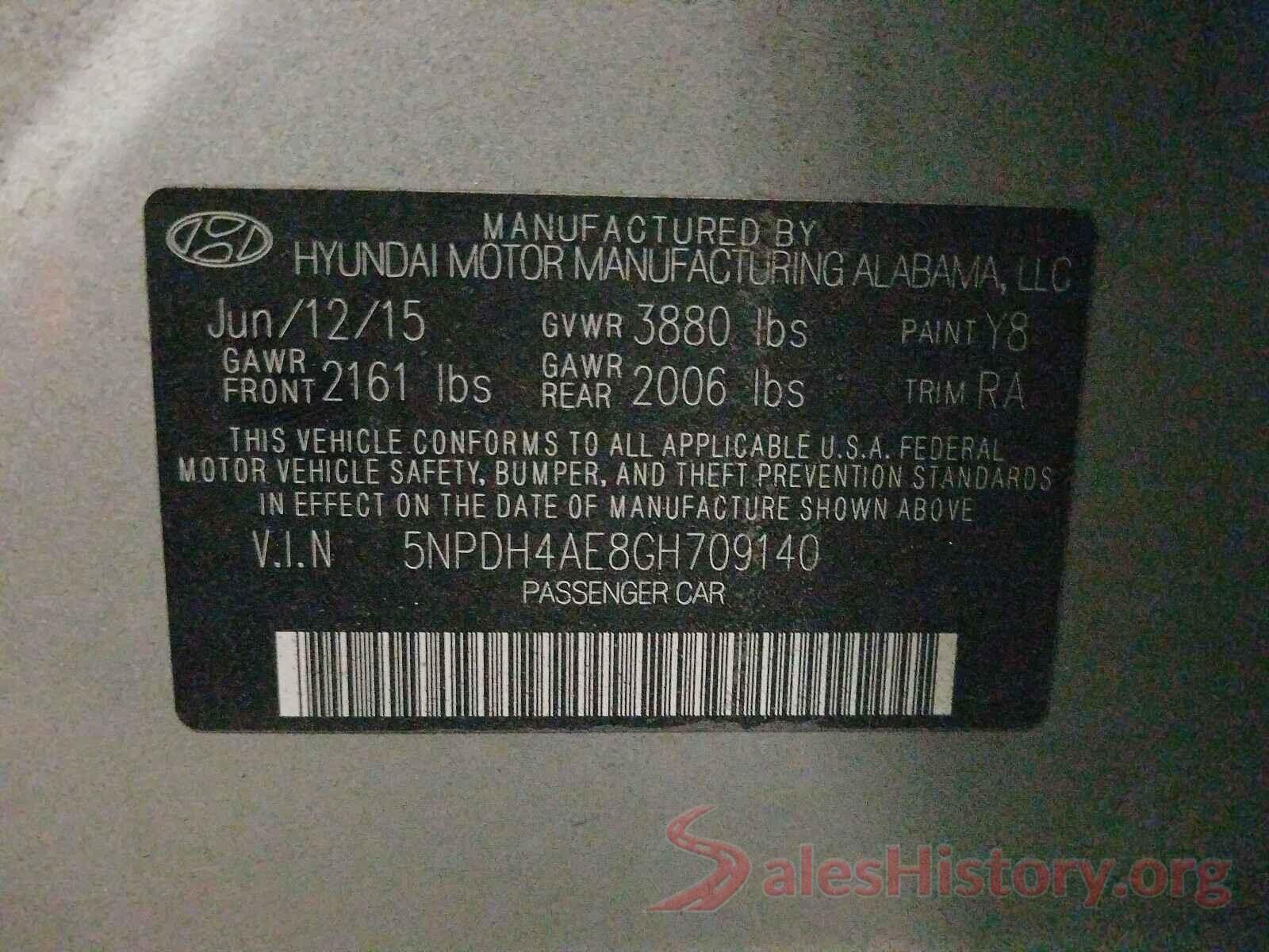 5NPDH4AE8GH709140 2016 HYUNDAI ELANTRA