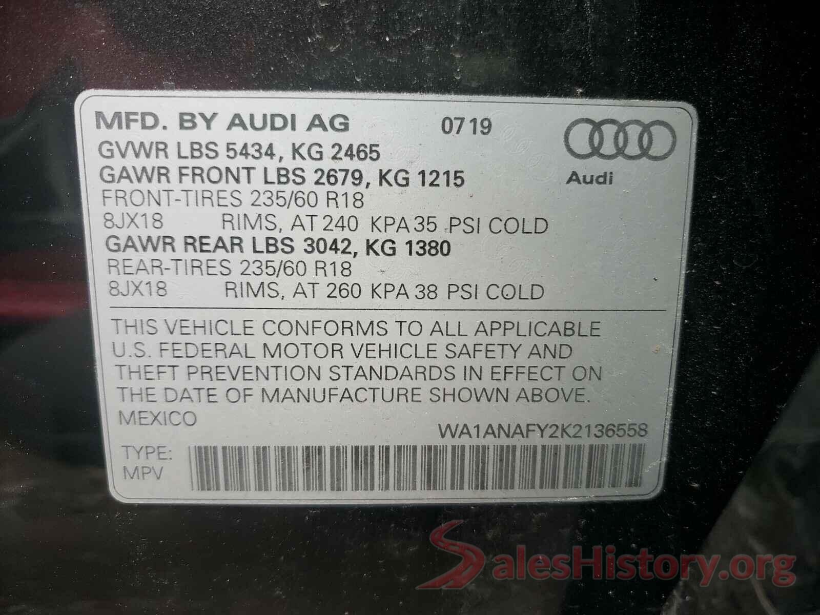 WA1ANAFY2K2136558 2019 AUDI Q5