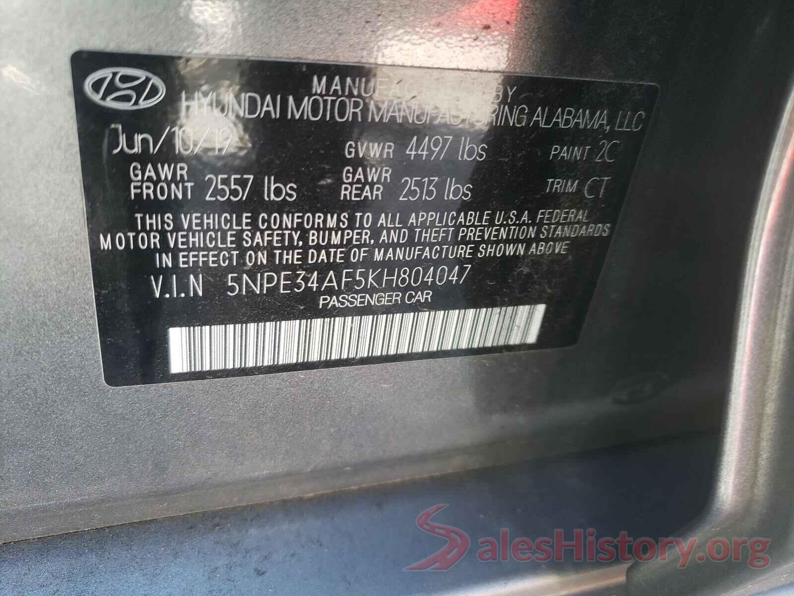 5NPE34AF5KH804047 2019 HYUNDAI SONATA