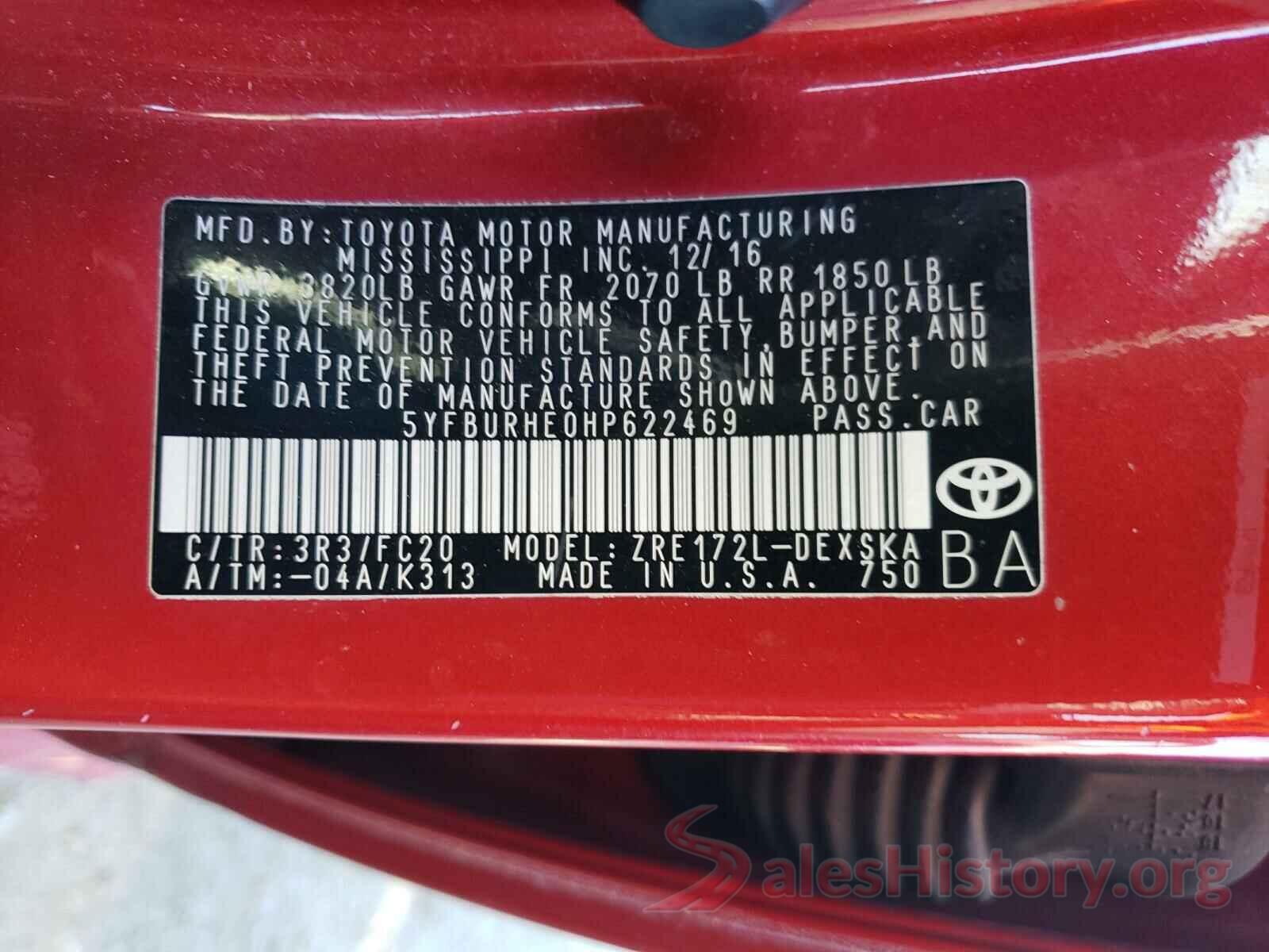 5YFBURHE0HP622469 2017 TOYOTA COROLLA