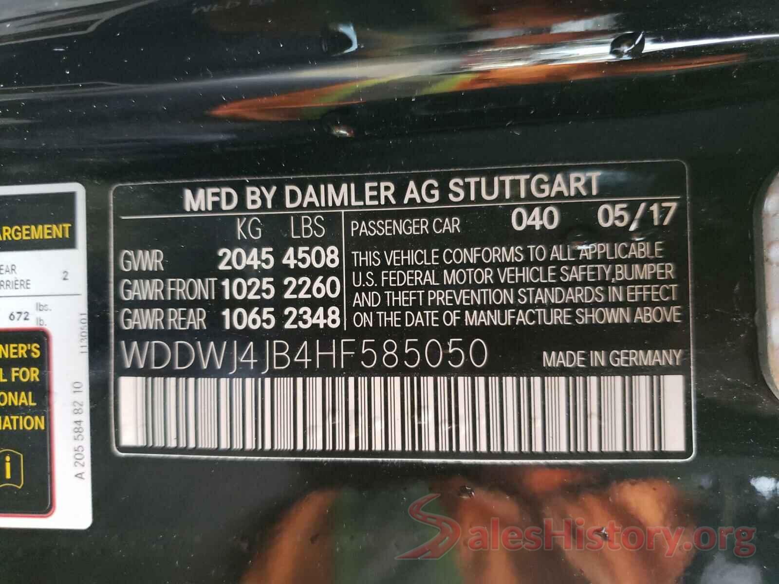 WDDWJ4JB4HF585050 2017 MERCEDES-BENZ C CLASS