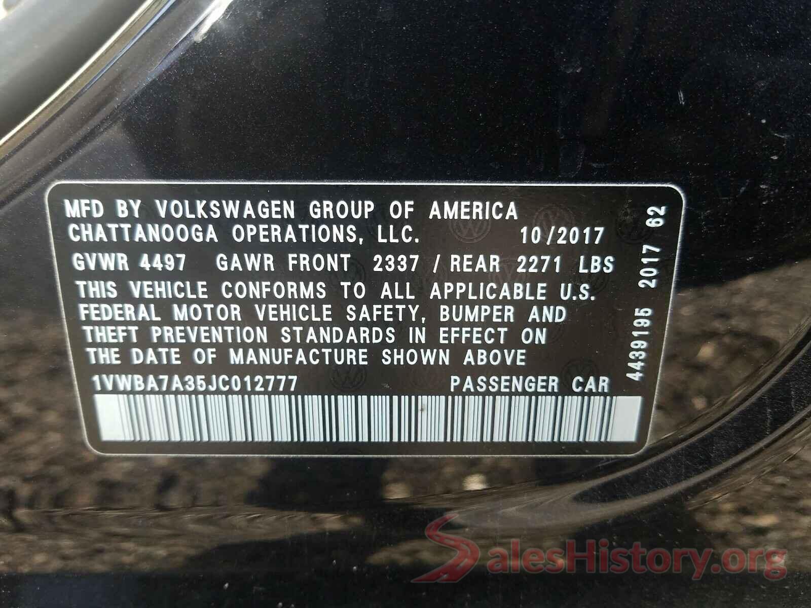 1VWBA7A35JC012777 2018 VOLKSWAGEN PASSAT