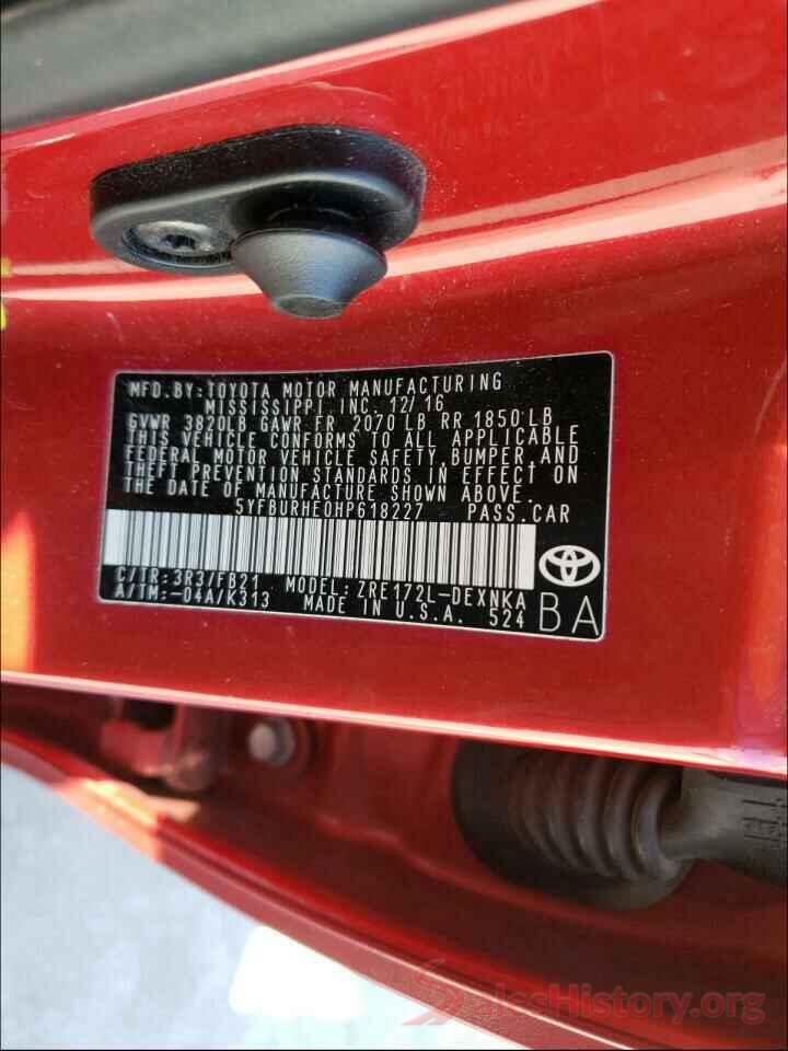 5YFBURHE0HP618227 2017 TOYOTA COROLLA