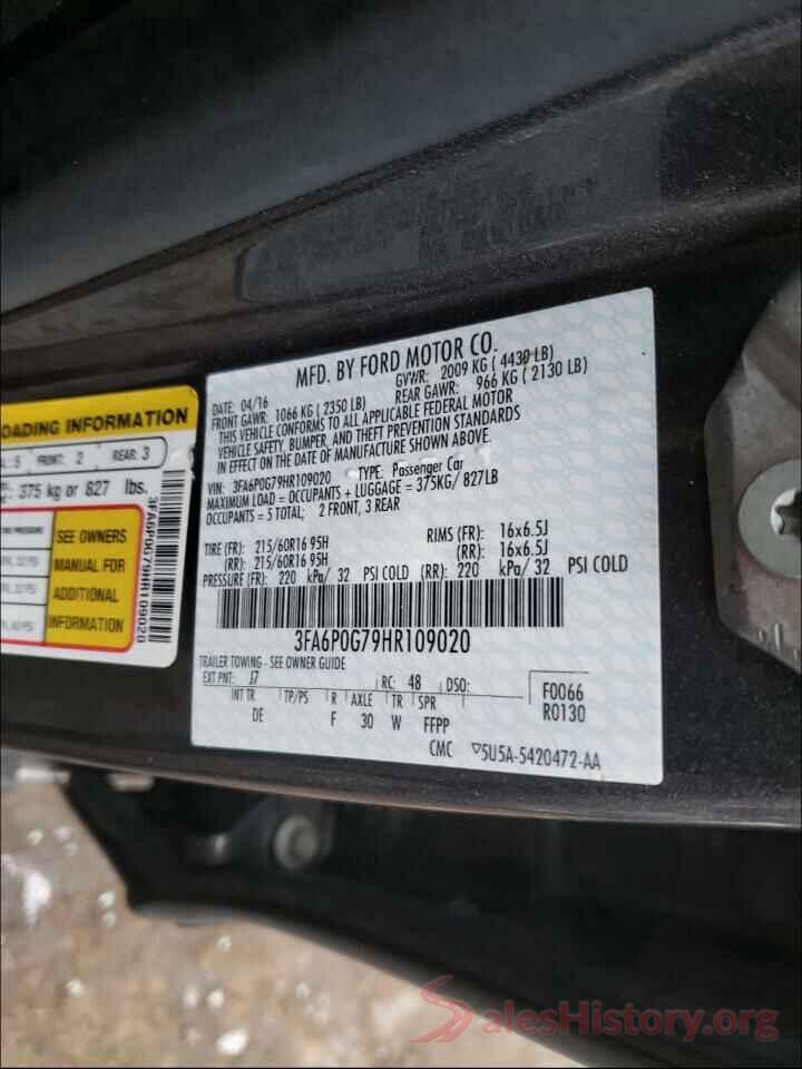 3FA6P0G79HR109020 2017 FORD FUSION