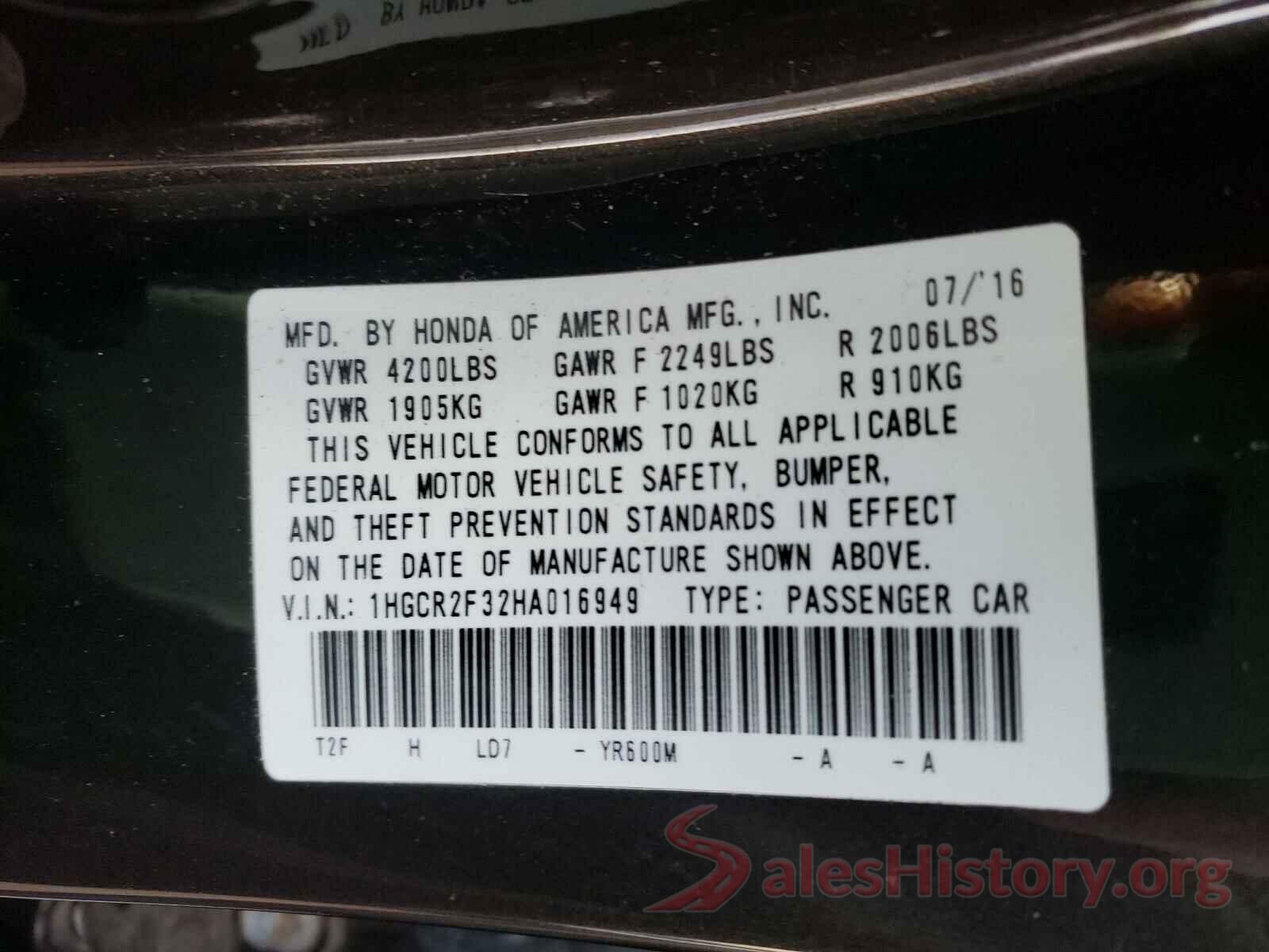 1HGCR2F32HA016949 2017 HONDA ACCORD