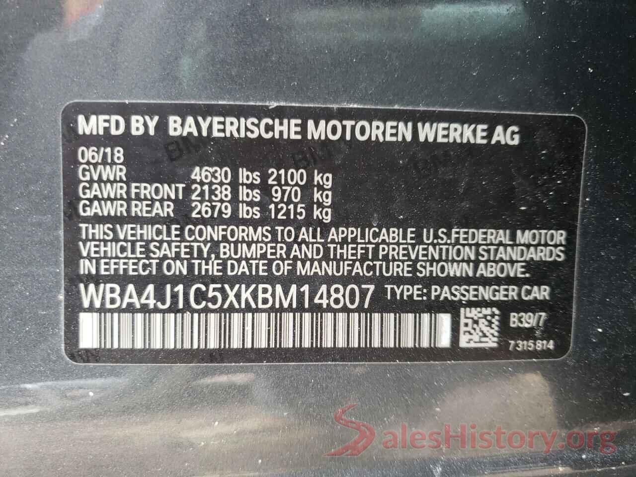 WBA4J1C5XKBM14807 2019 BMW 4 SERIES